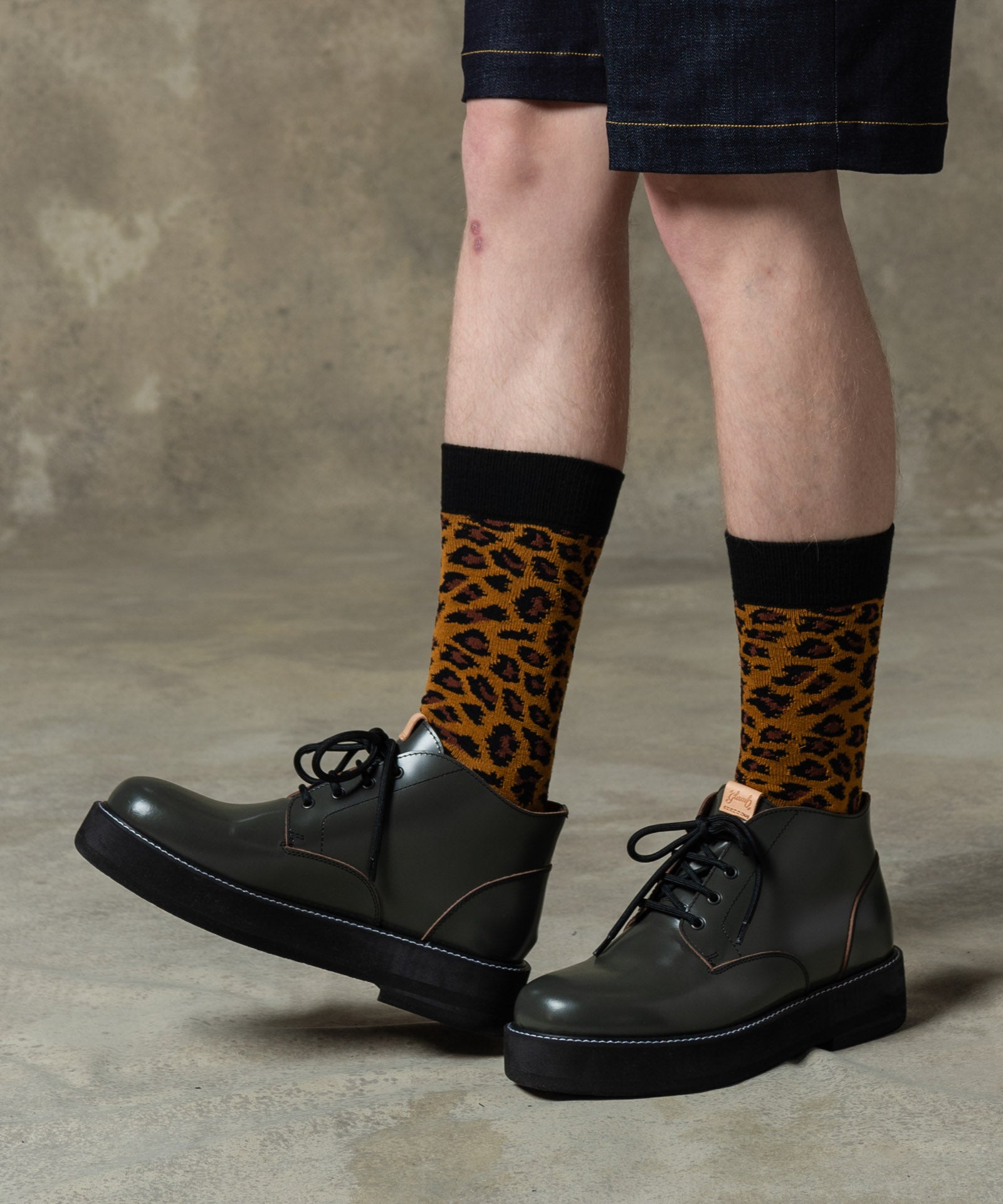 極美品　ジャックバニー　レオパード　ヒョウ　裏起毛　モックネック　中綿　ブラック GB0125/AC11 : Leopard Socks Set / レオパードソックスセット