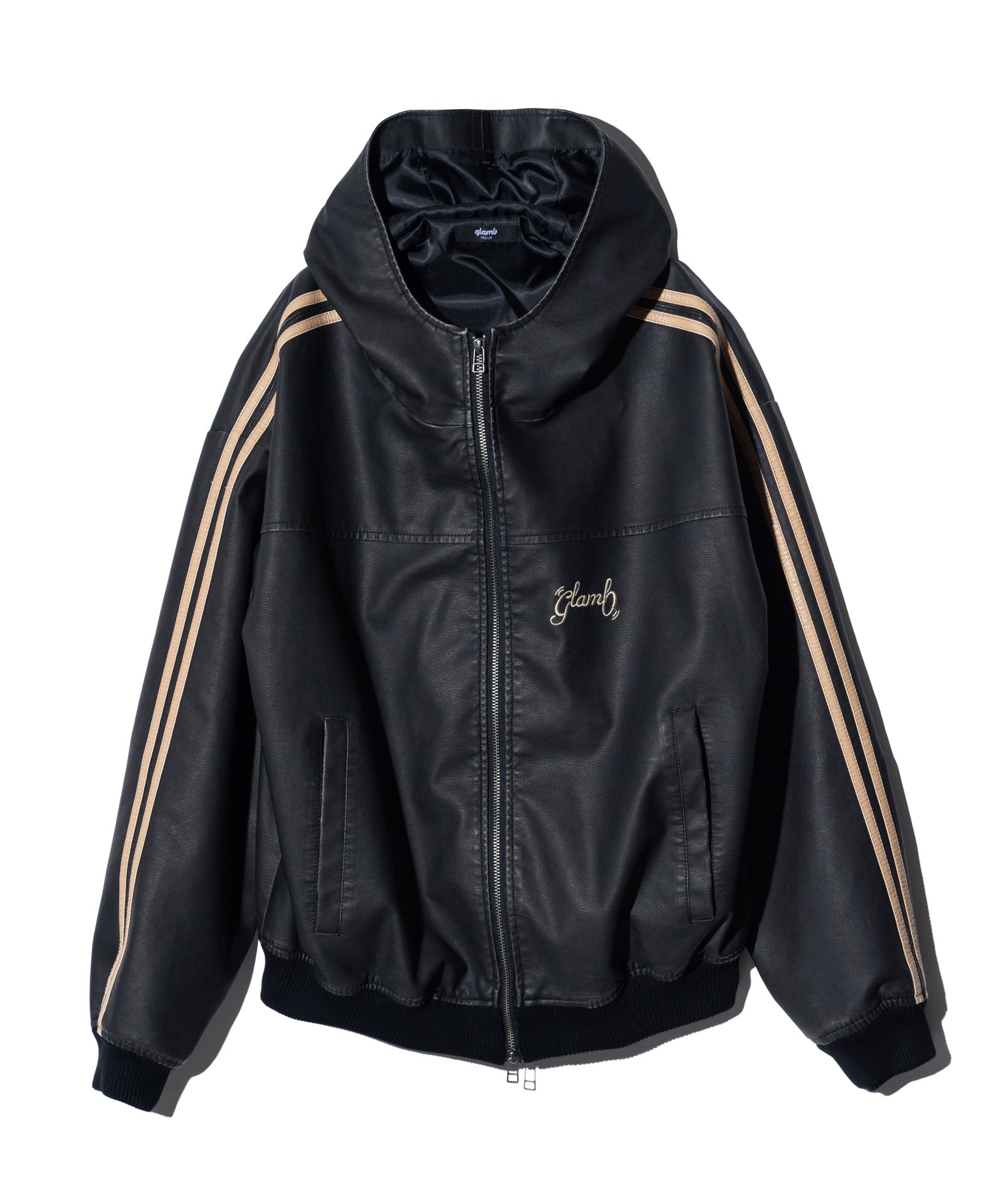 GB0125/JKT09 : Synth Leather Hooded Track Jacket / シンセレザー