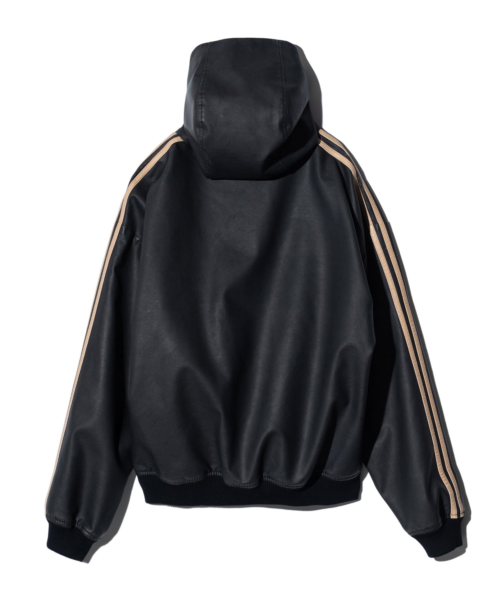 GB0125/JKT09 : Synth Leather Hooded Track Jacket / シンセレザー