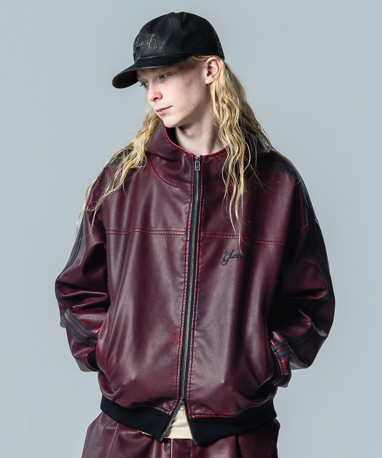 GB0125/JKT09 : Synth Leather Hooded Track Jacket / シンセレザー GB0125/JKT09 : Synth Leather Hooded Track Jacket / シンセレザー