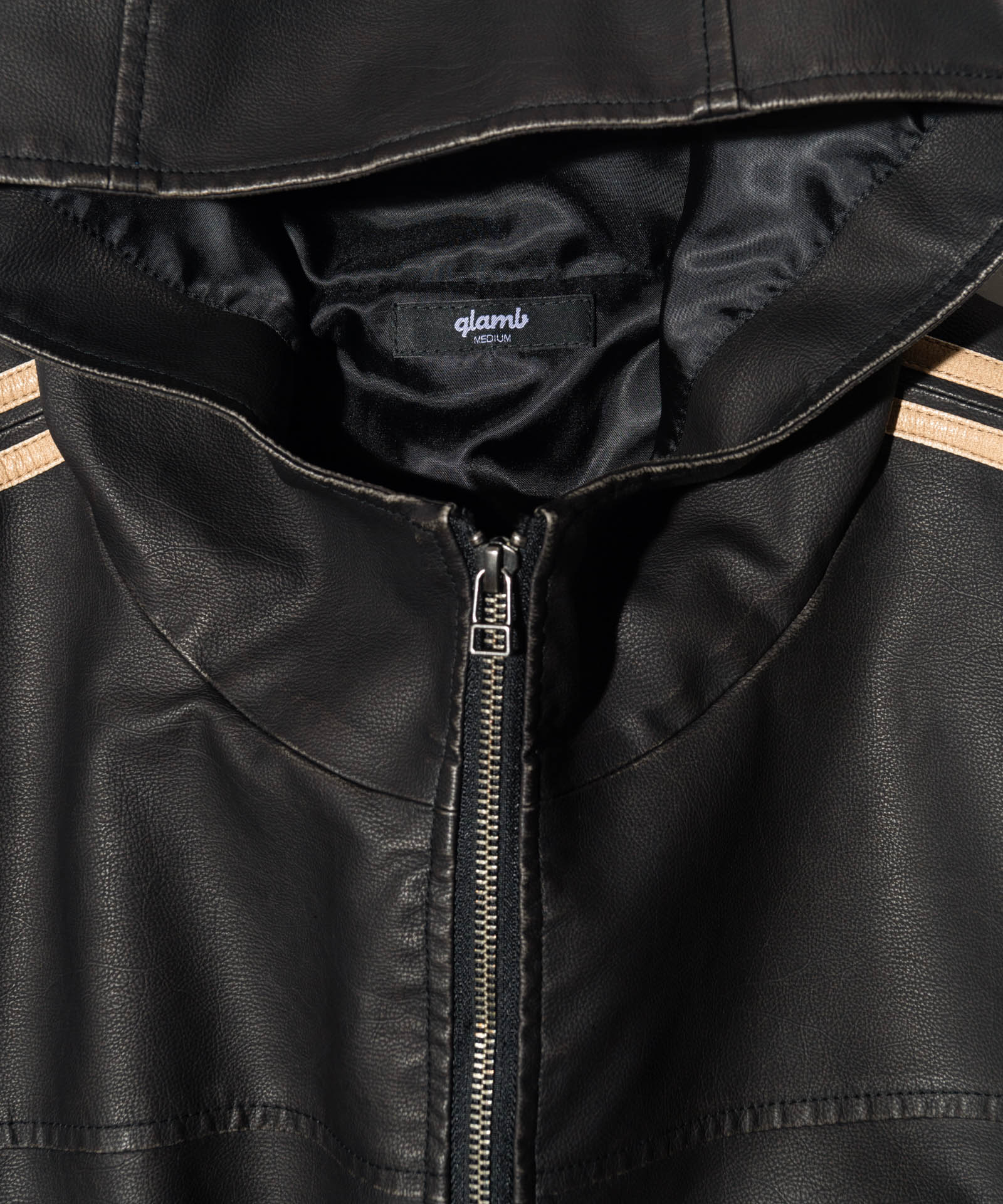 GB0125/JKT09 : Synth Leather Hooded Track Jacket / シンセレザー