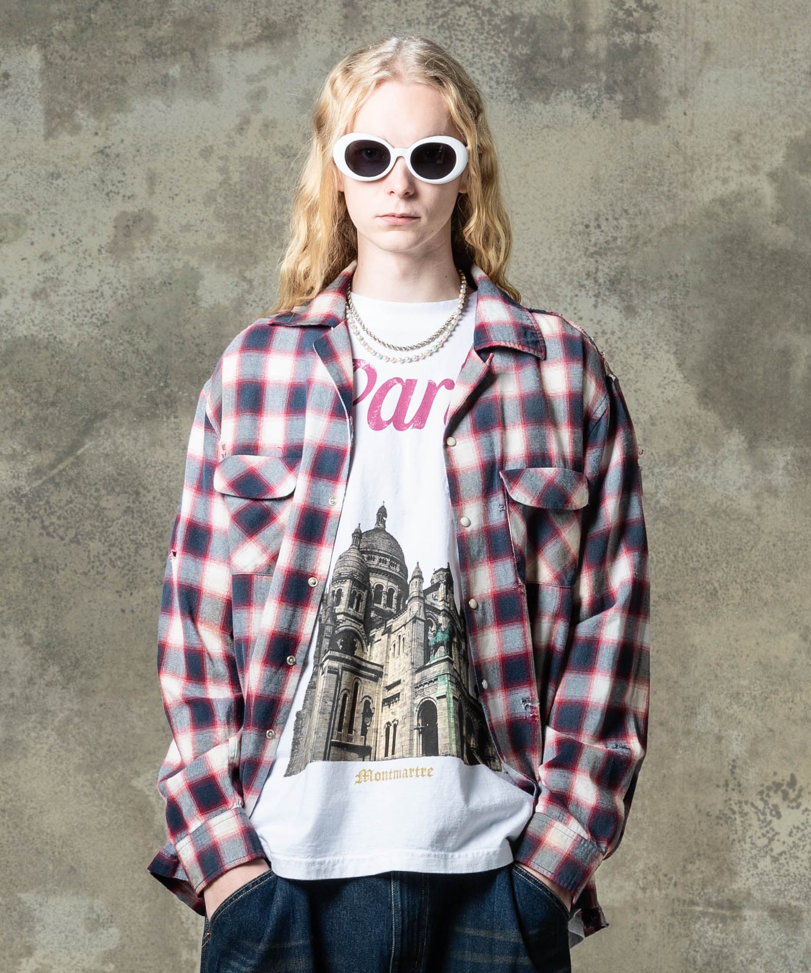 GB0125/SH09 : Damage Check Shirt / ダメージチェックシャツ – glamb