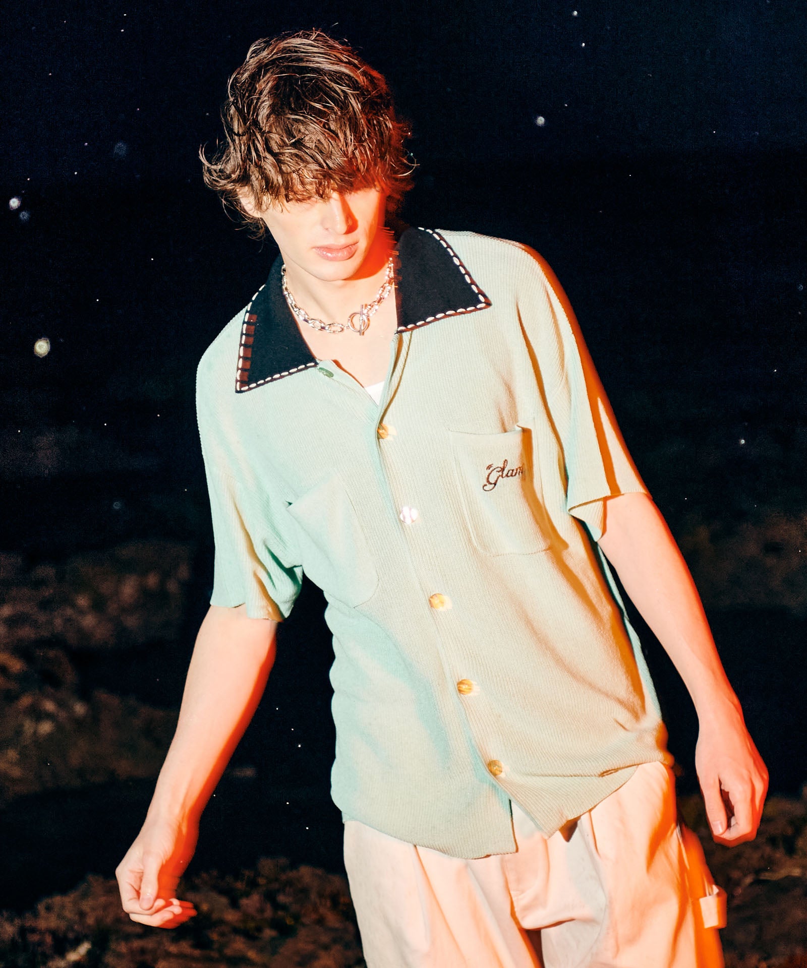 GB0225/SH11 : Stitch Collar Knit Shirt / ステッチカラーニット