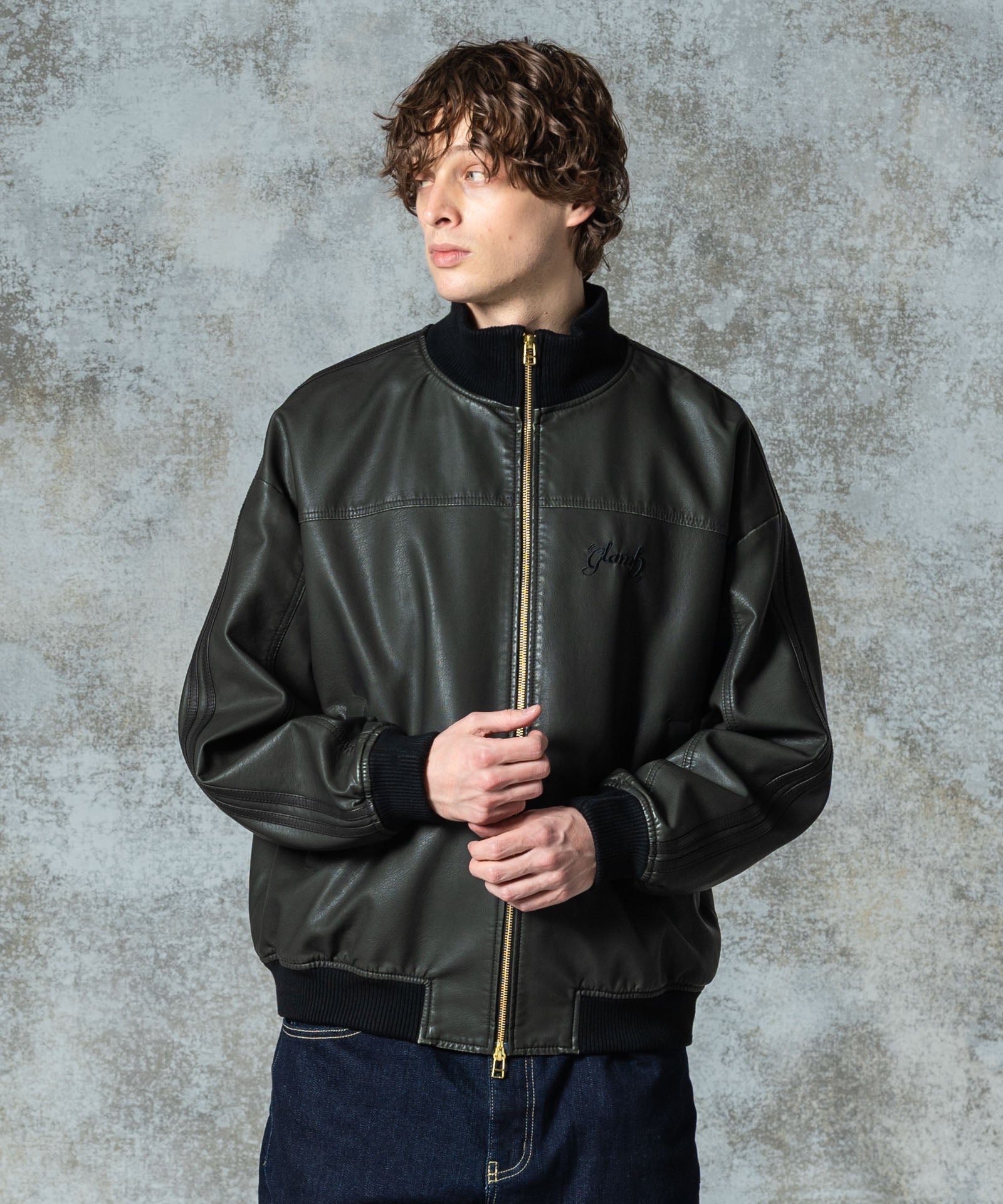 GB0325/JKT10 : Synth Leather Track Jacket / シンセレザートラック
