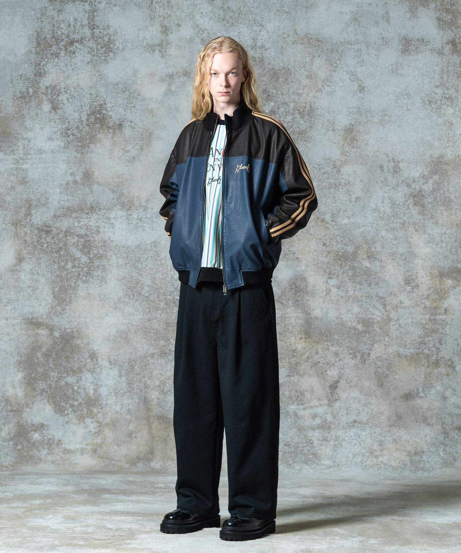 GB0325/JKT10 : Synth Leather Track Jacket / シンセレザートラック