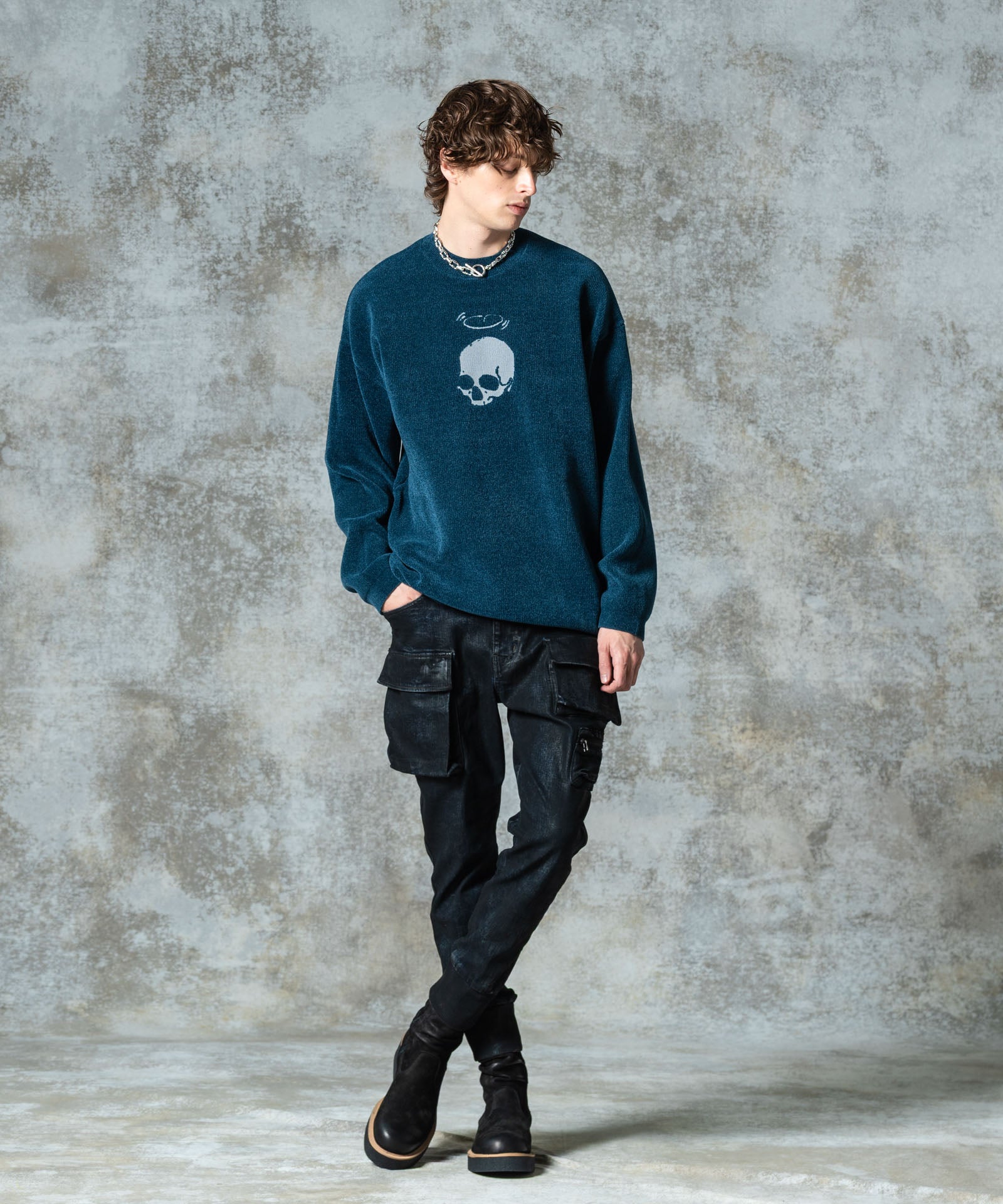 【未使用に近い】glambチルデンニット　M ブラック【完売品】 glamb セーター ニット Block Check Tilden Knit / ブロック