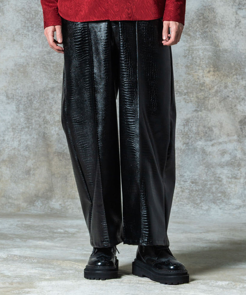 GB0325/P09 : Synth Leather Baggy Slacks / シンセレザーバギー