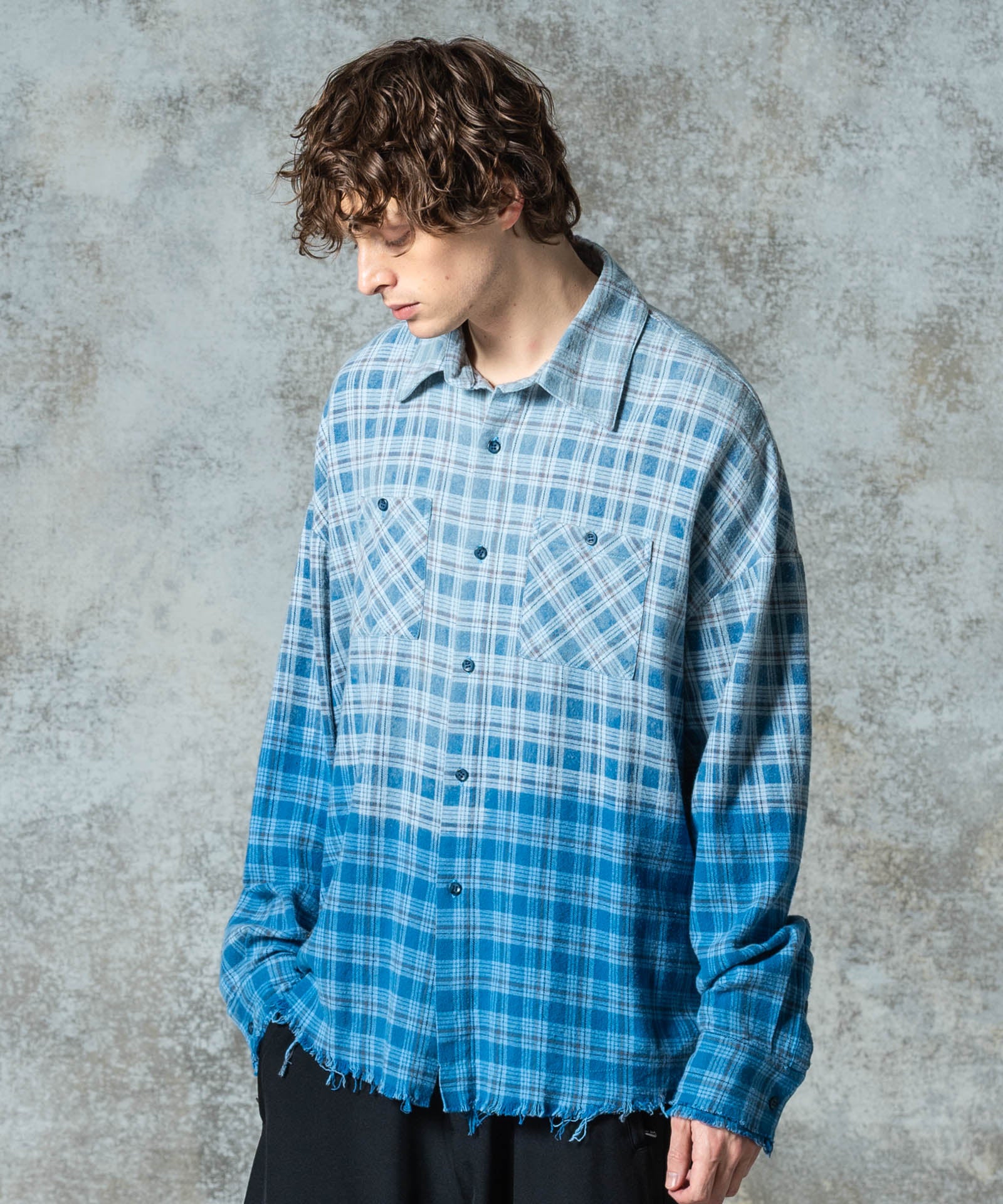 GRANCY チェックシャツ GRANCY】Shirring Design Bleach Check Shirt