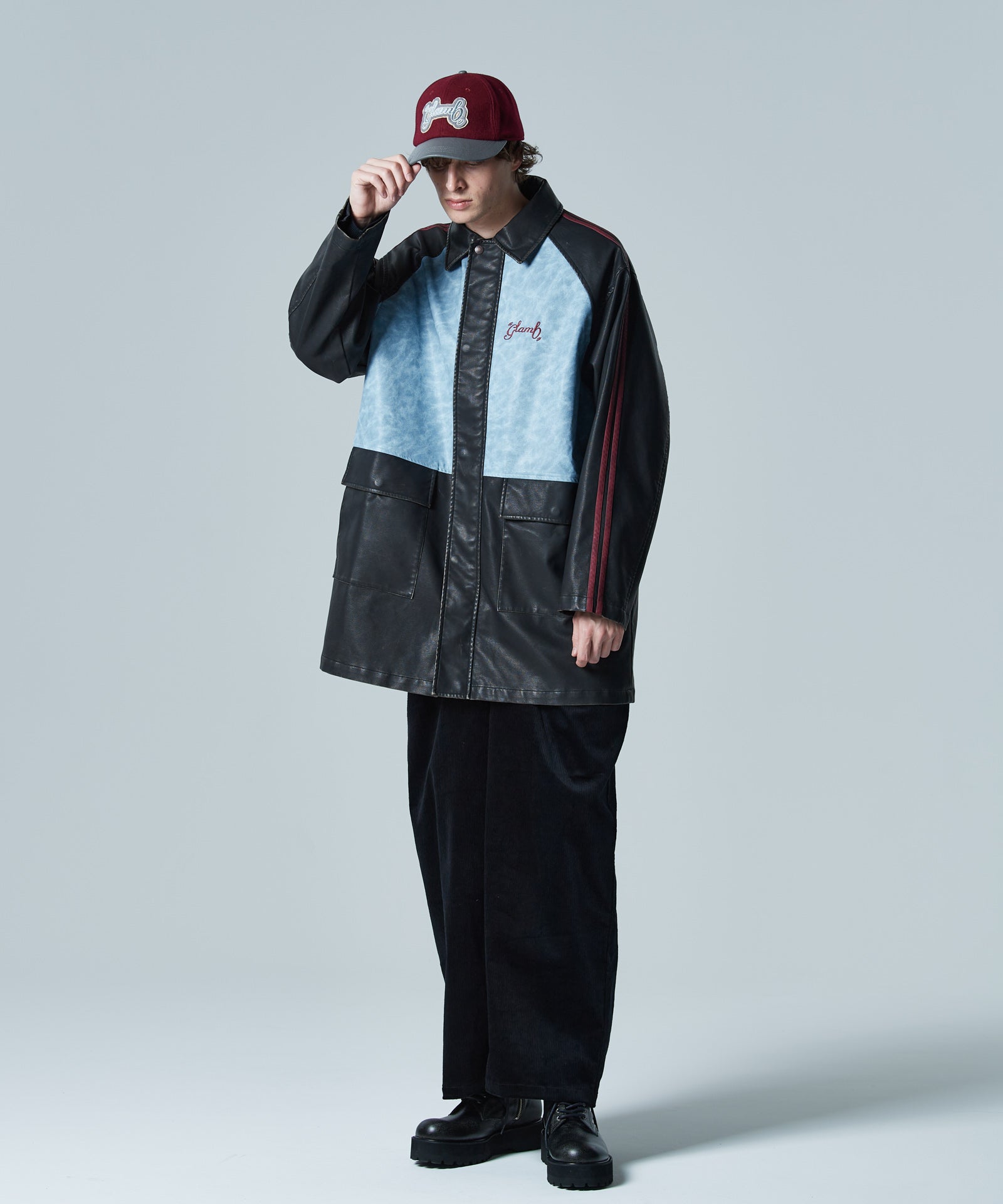 GB0424/JKT06 : Synth Leather Line Coat / シンセレザーラインコート