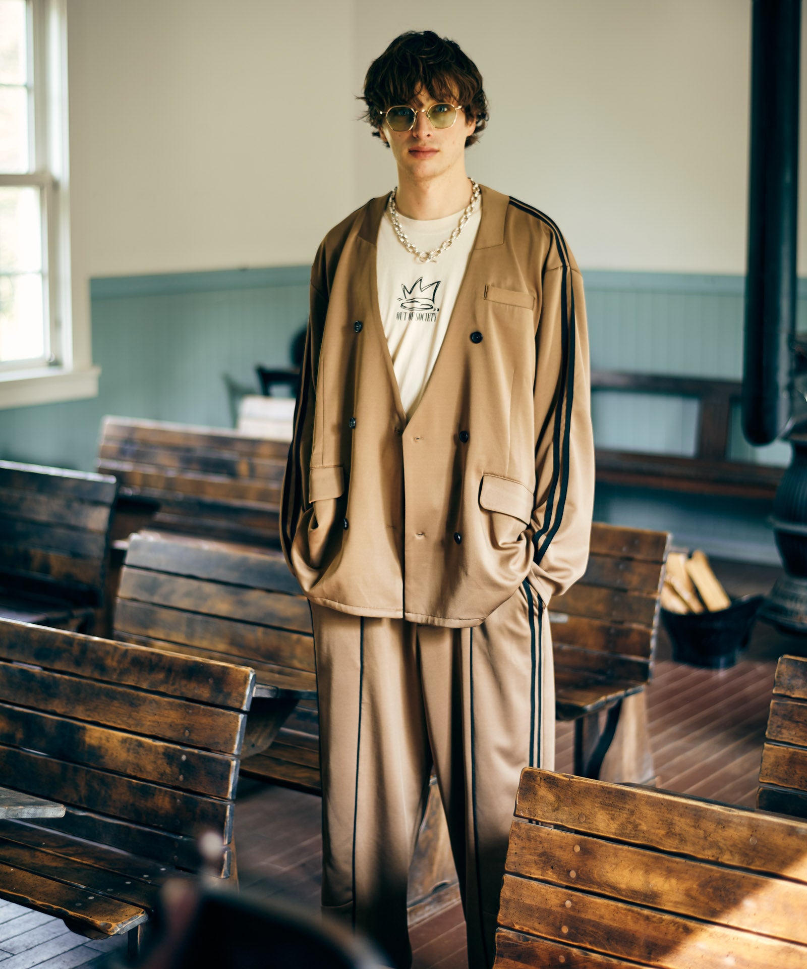 glamb〉hide Paint Track Jacket hide×glamb ライン レザージャケット