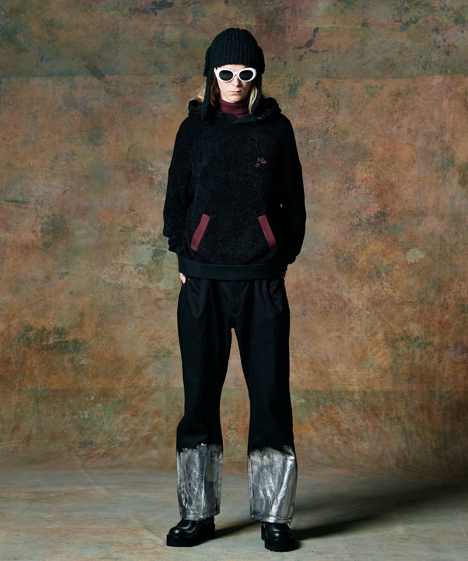 GB0424/KNT10 : Neck Layered Knit Hoodie / ネックレイヤードニット