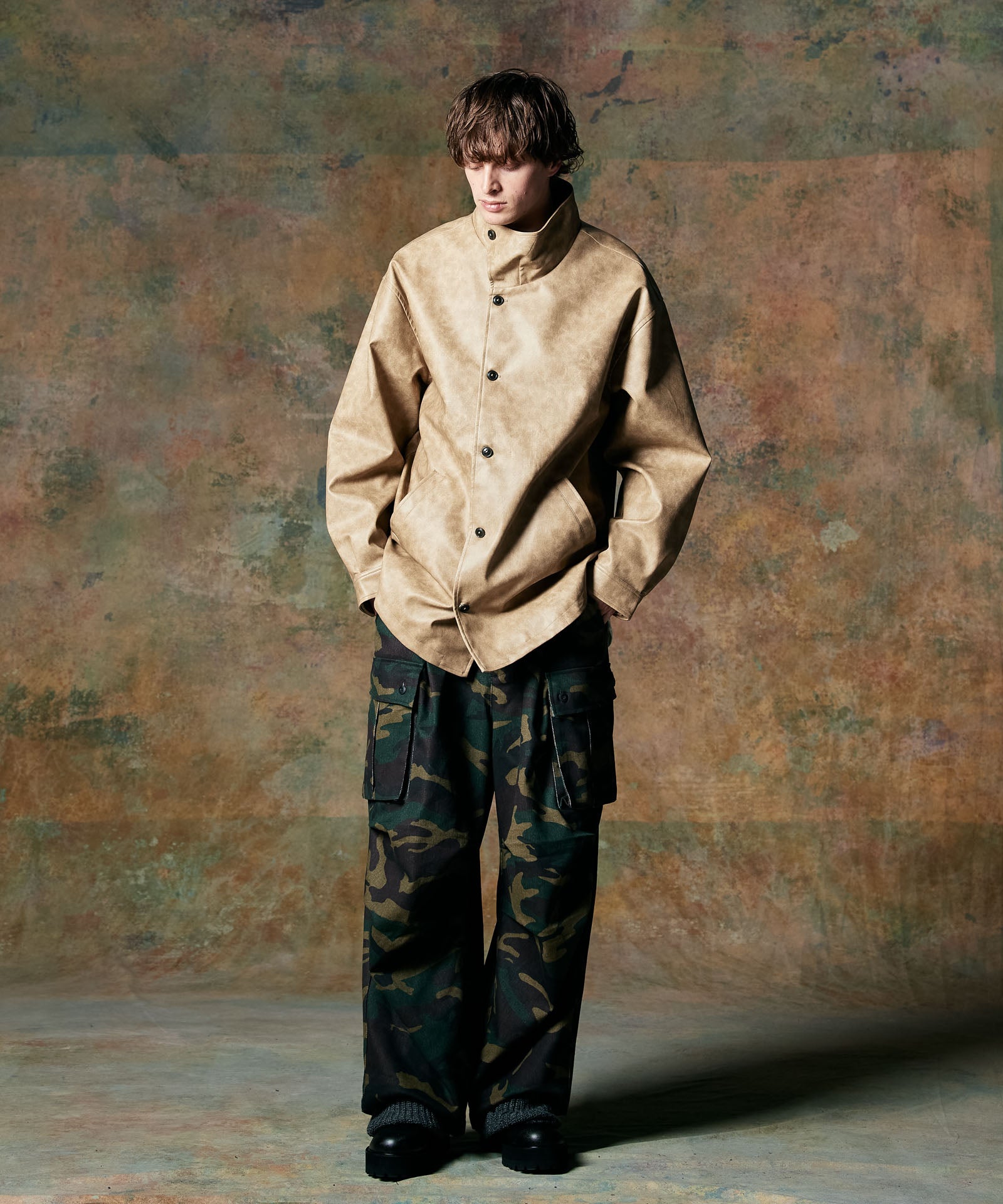 GB0424/SH02 : High Neck Leather Shirt / ハイネックレザーシャツ