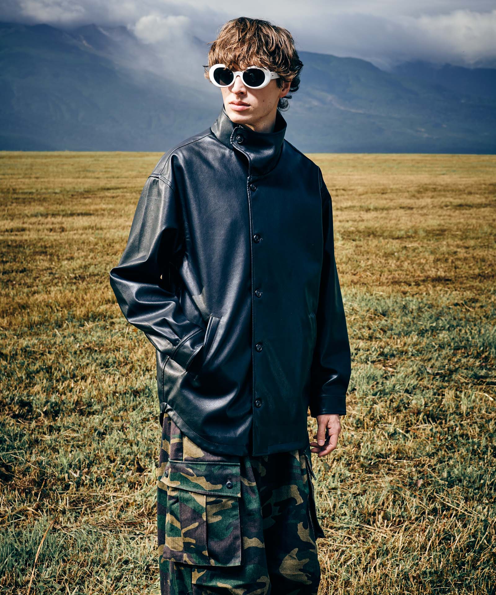 GB0424/SH02 : High Neck Leather Shirt / ハイネックレザーシャツ