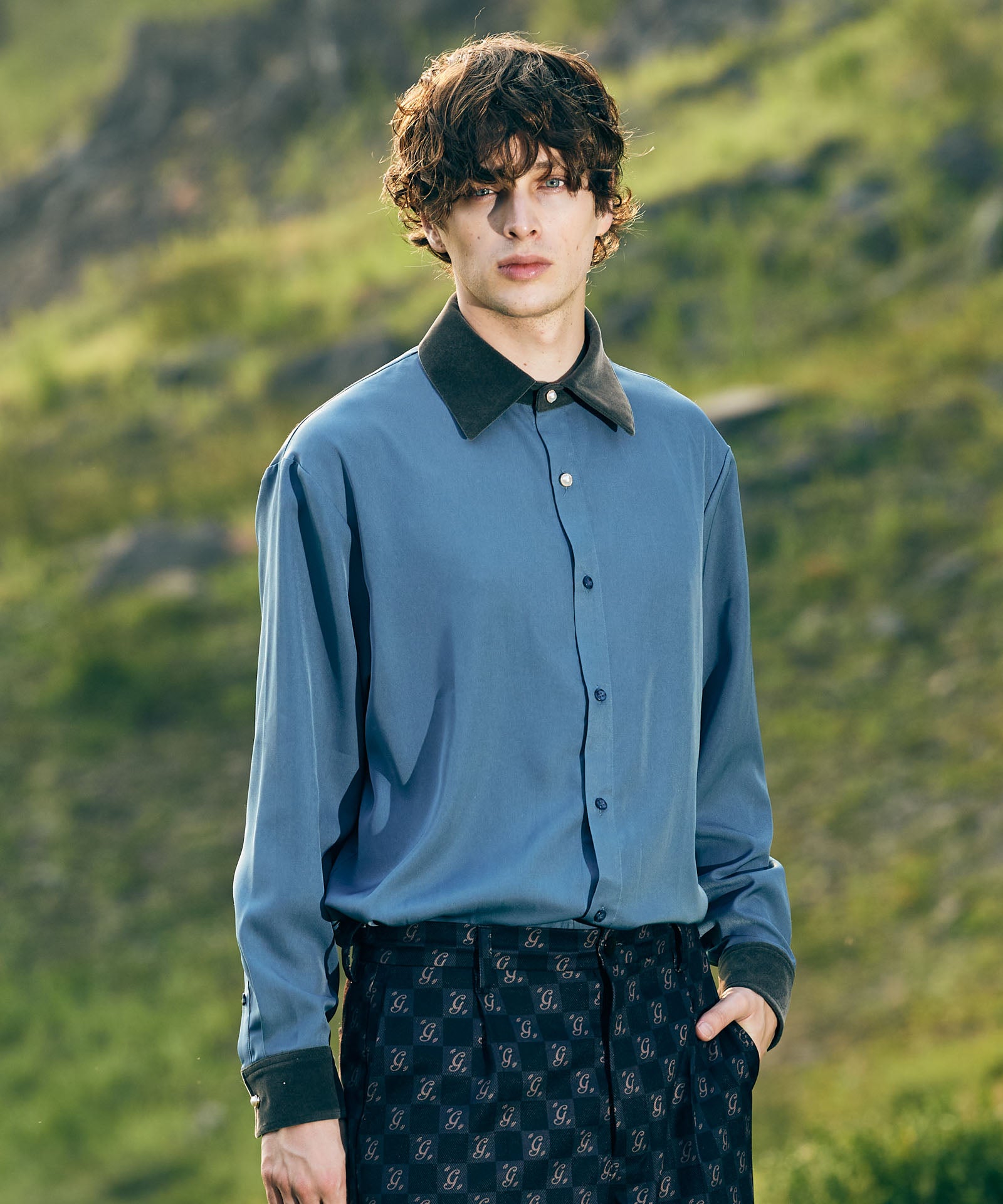 belvetチェックシャツM 青　着画あり　説明欄必読　ベルベット GB0424/SH06 : Velvet Collar Shirt / ベルベットカラーシャツ | glamb