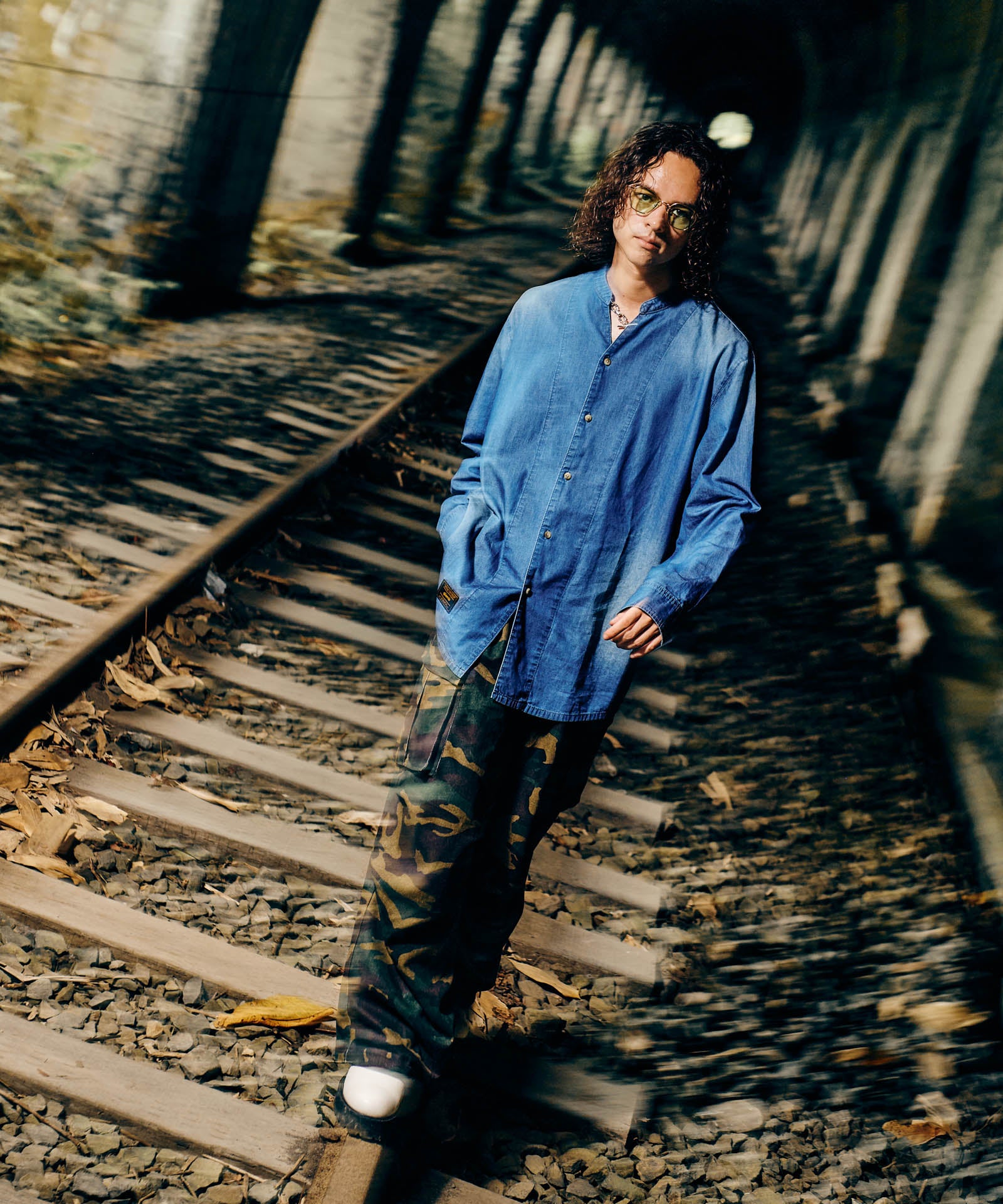 GB0424/SH09 : Band Collar Denim Shirt / バンドカラーデニムシャツ