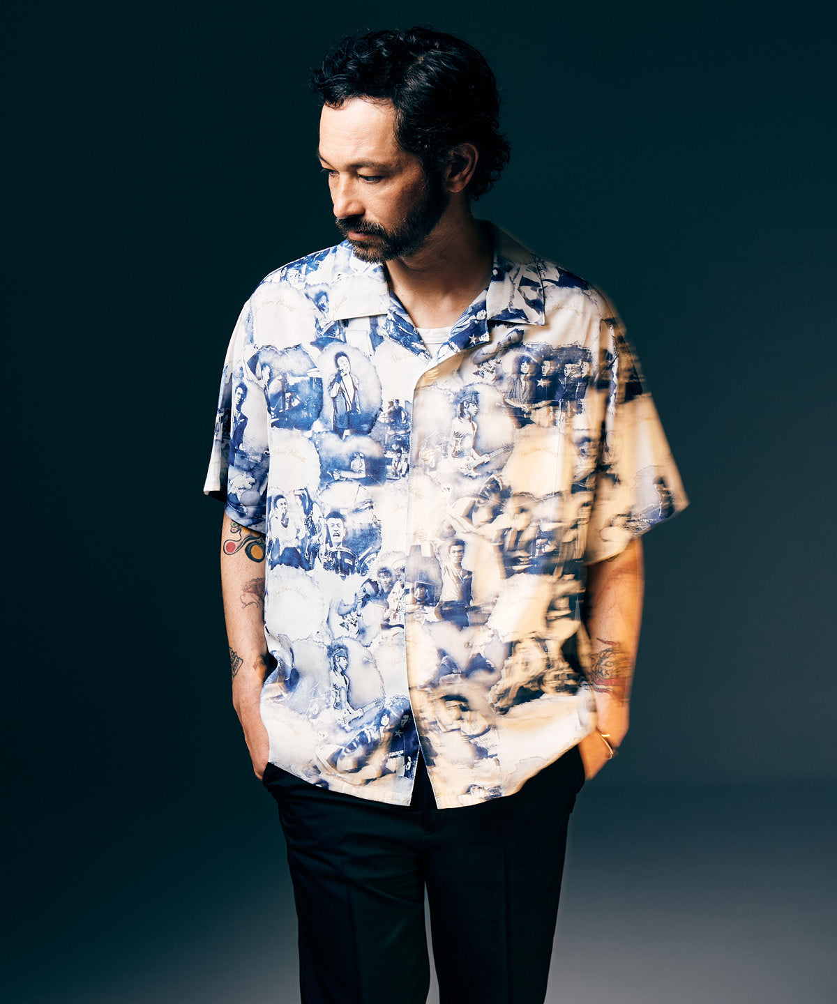 GB0325/BH01: THE BLUE HEARTS Open Collar Shirt / The Blue Hearts