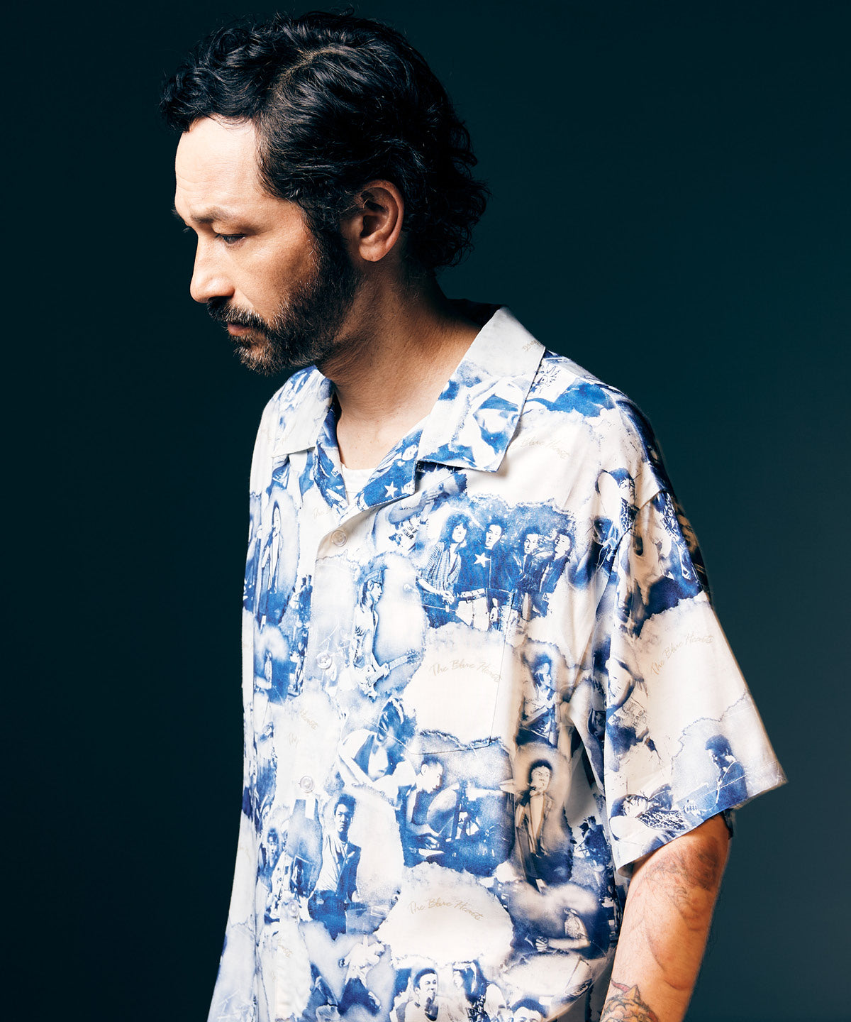 GB0325/BH01: THE BLUE HEARTS Open Collar Shirt / The Blue Hearts