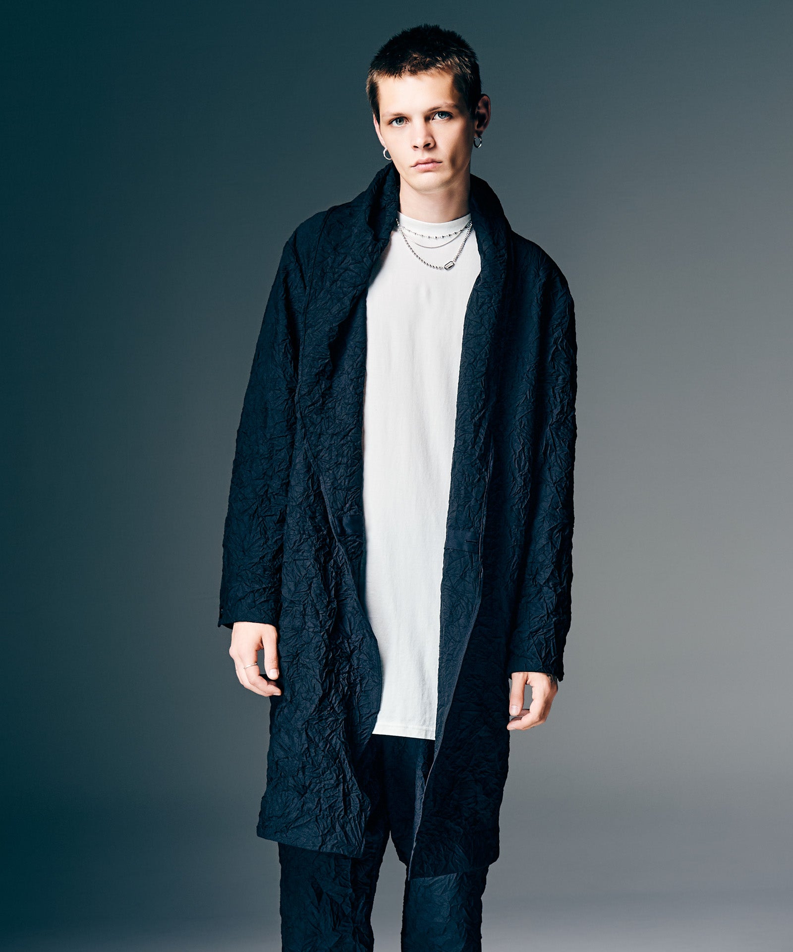 GB0126/JKT04 : Crinkle Shawl Collar Coat / クリンクルショール