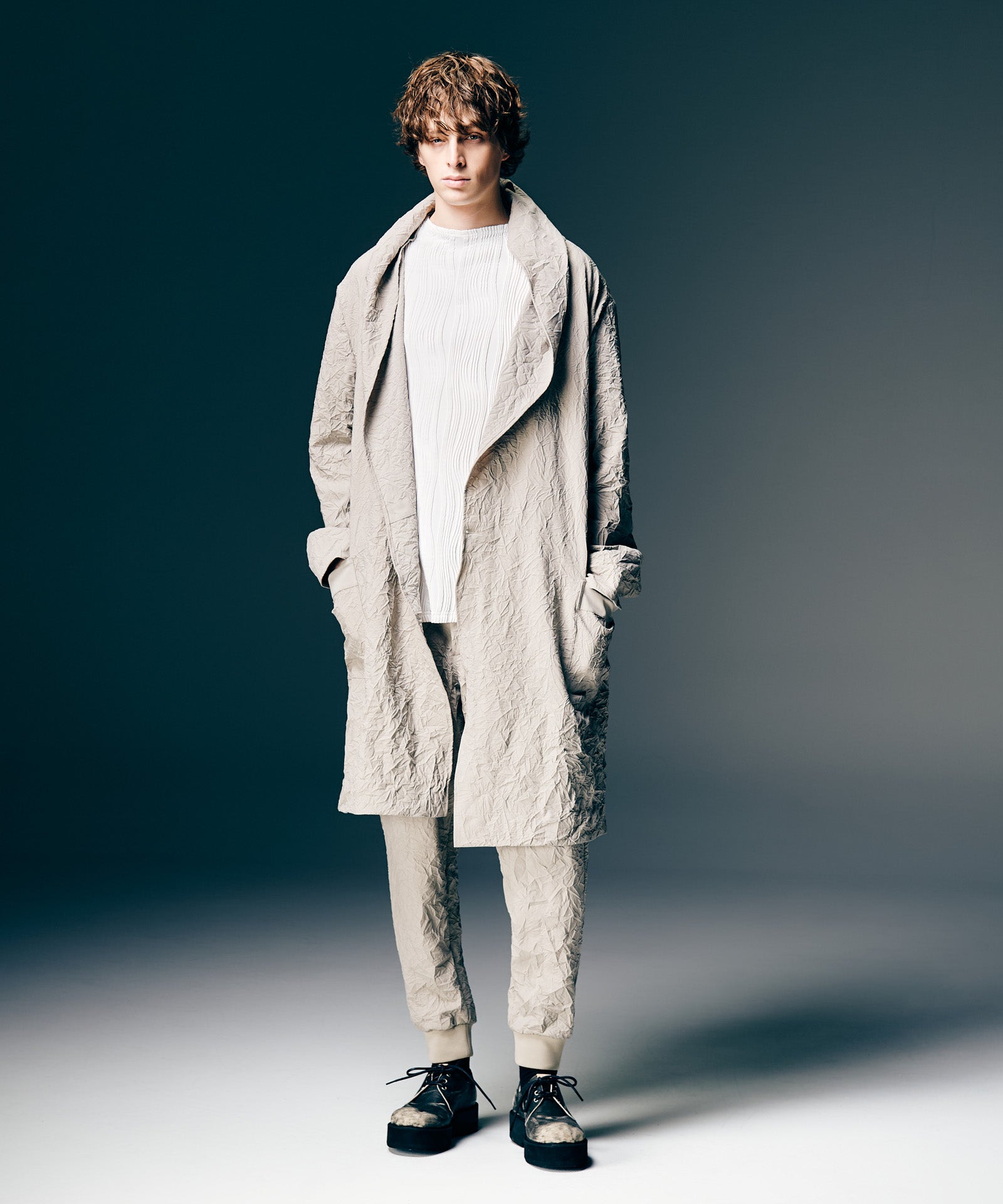 GB0126/JKT04 : Crinkle Shawl Collar Coat / クリンクルショール