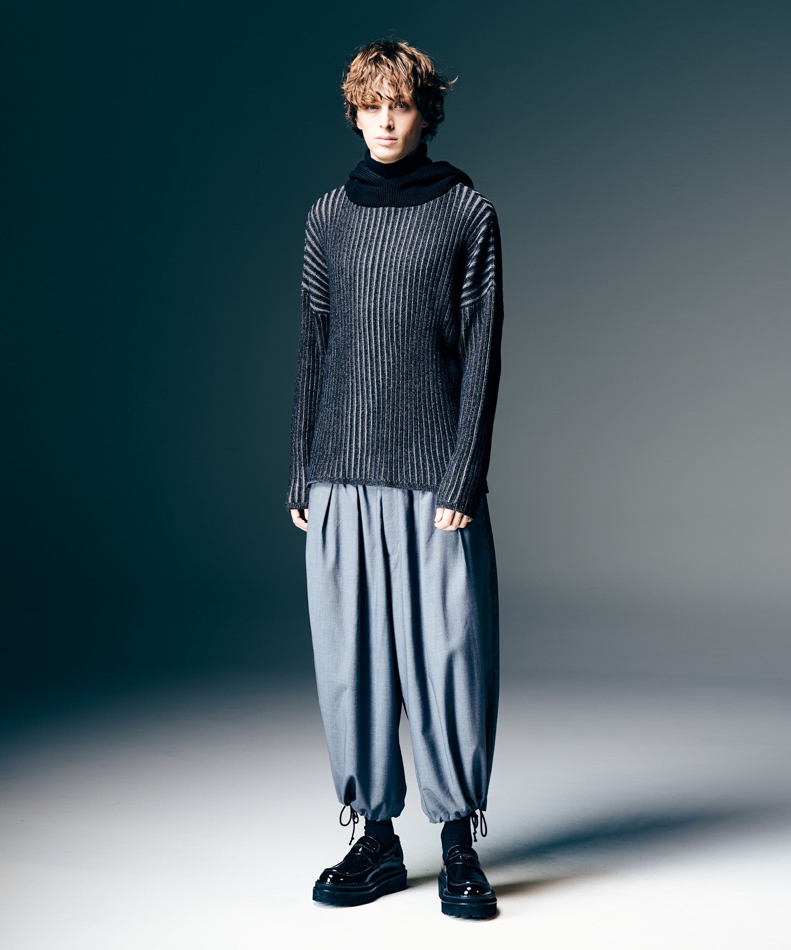 GB0126/KNT06 : Stripe Rib Knit Hoodie / ストライプリブニット