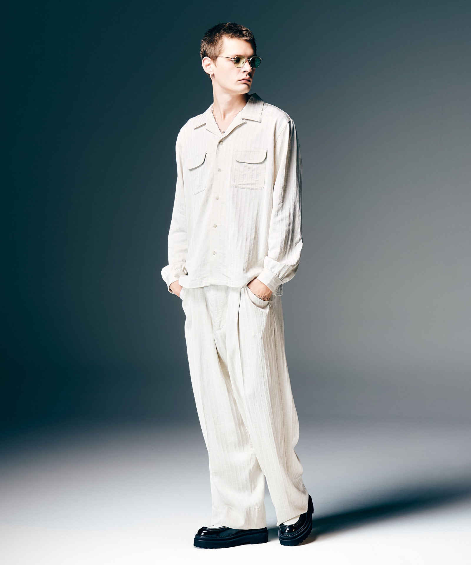 GB0126/SH05 : Stripe Jacquard Linen Shirt / ストライプジャガード