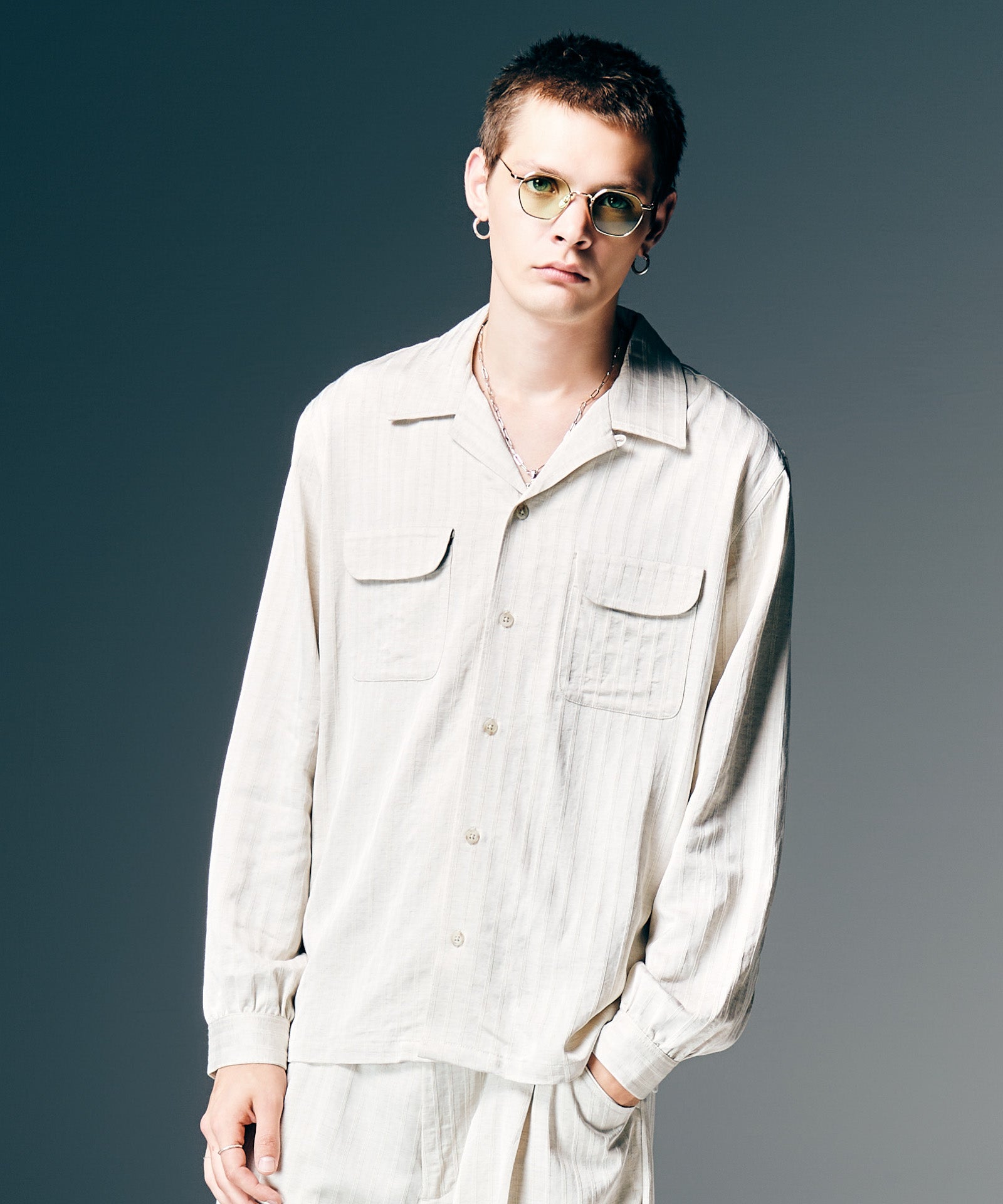 GB0126/ST04 : Stripe Jacquard Linen Shirt Set Up / ストライプ