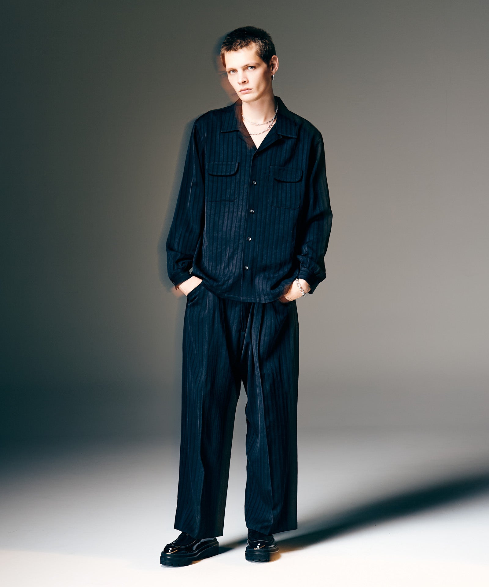 GB0126/ST04 : Stripe Jacquard Linen Shirt Set Up / ストライプ