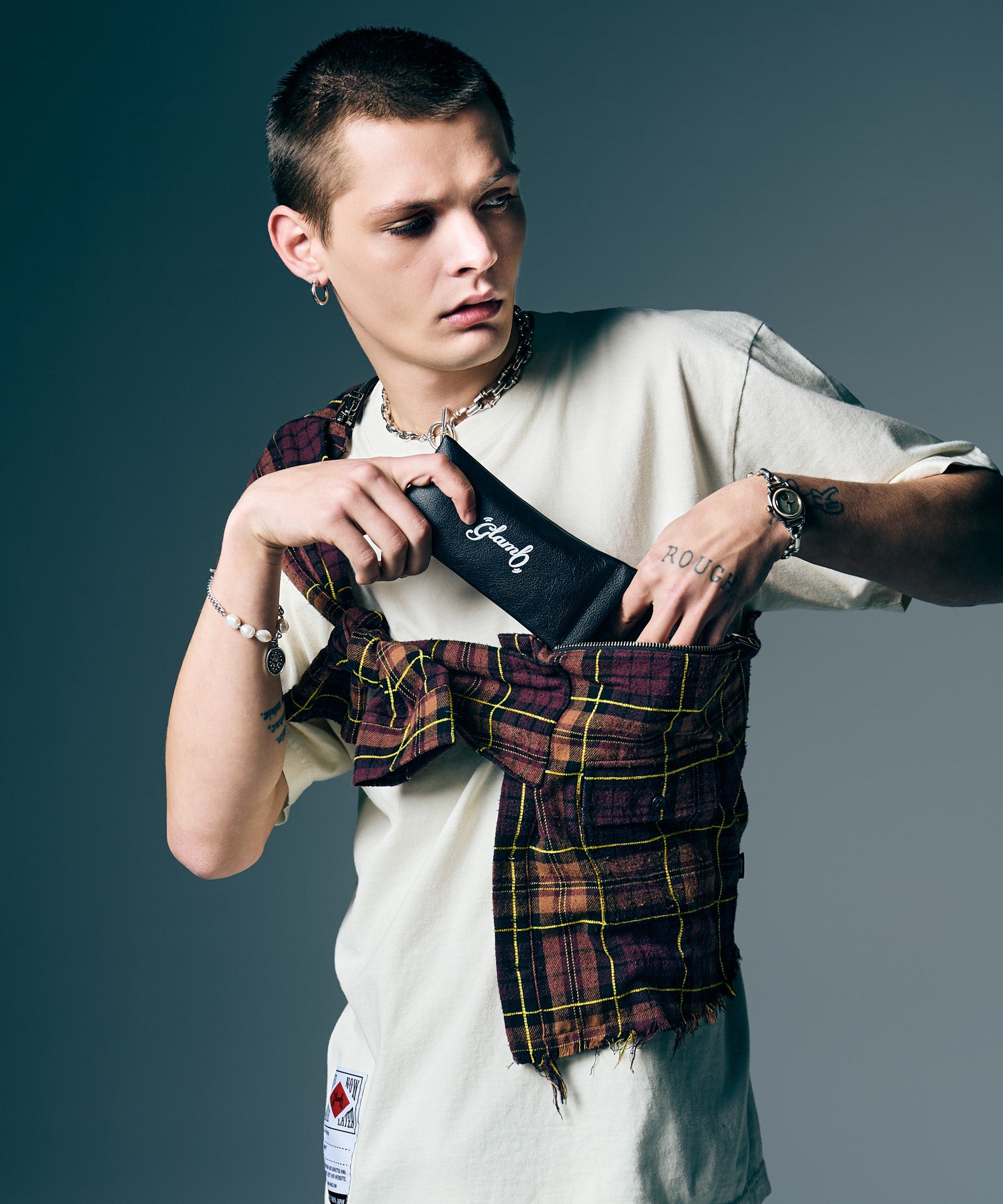 チェック柄レザーボディバッグ GB0226/AC06 : Check Shirt Bag / チェックシャツバッグ | glamb