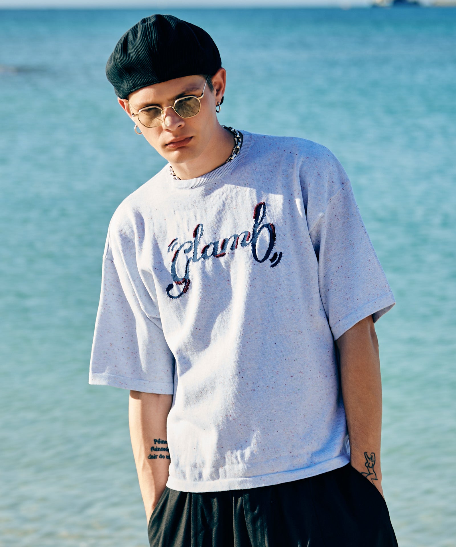 memerenluvB. BORDER LOCK KNIT Bロゴ 半袖 GB0226/KNT03 : Hand Stitch Logo Knit / ハンドステッチロゴニット