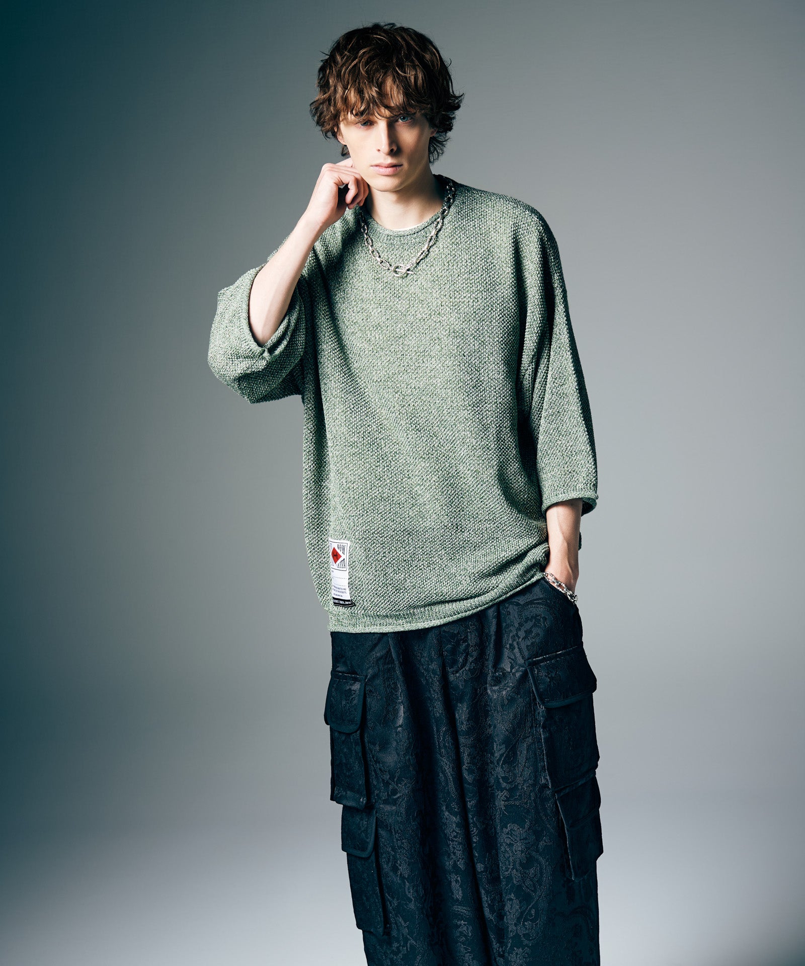 memerenluvB. BORDER LOCK KNIT Bロゴ 半袖 Men's Merrymack River Garment Dye Logo Graphic T-Shirt