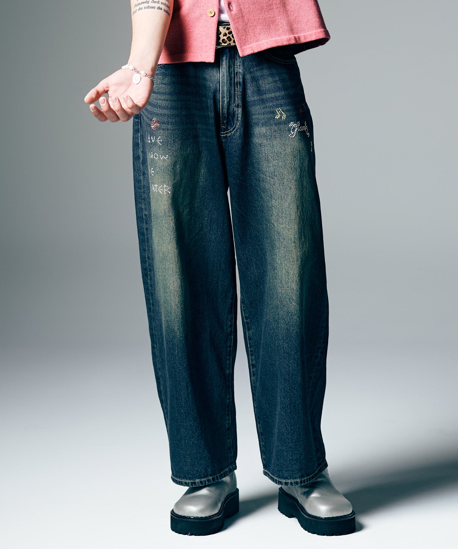 GB0226/P02 : Studs Wide Denim / スタッズワイドデニム | glamb