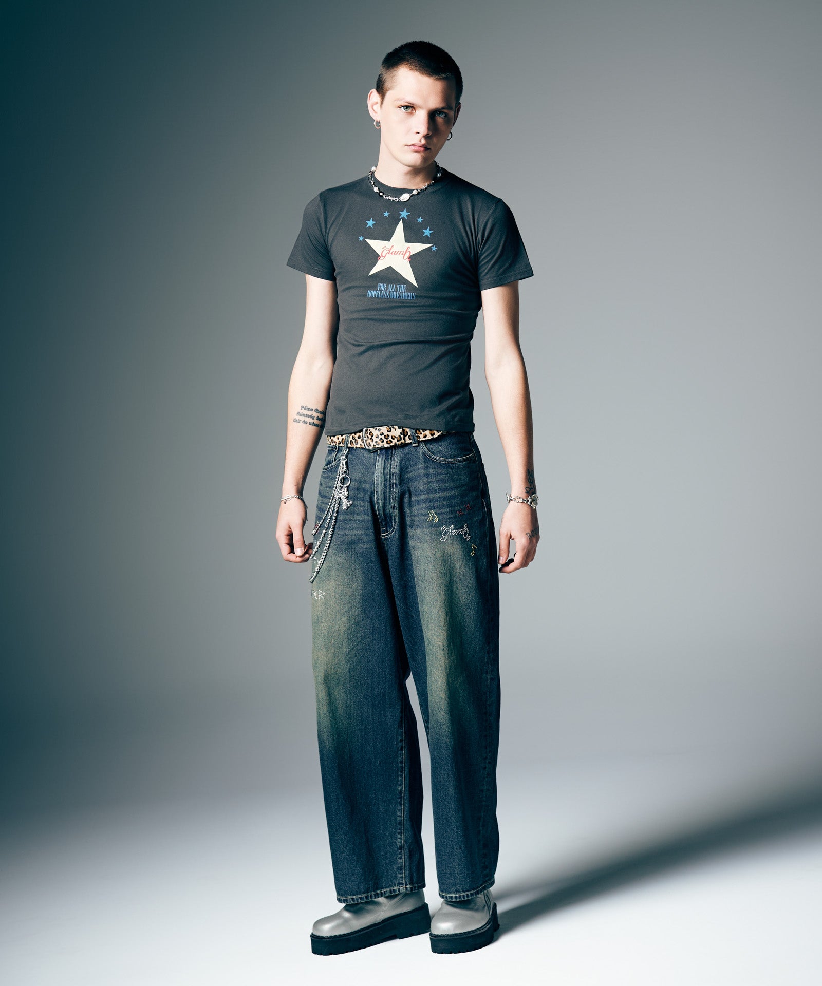 GB0226/P02 : Studs Wide Denim / スタッズワイドデニム | glamb