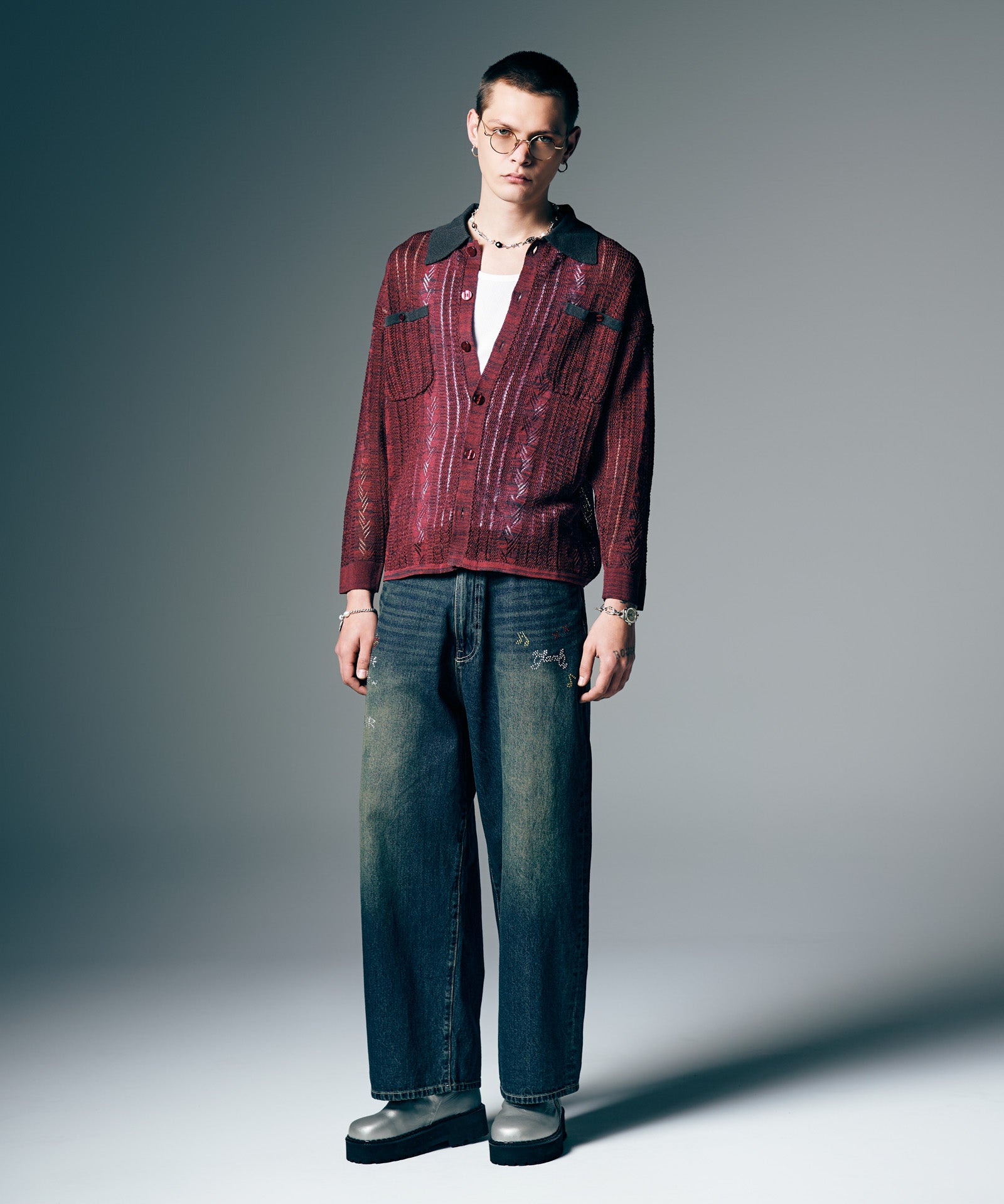 GB0226/P02 : Studs Wide Denim / スタッズワイドデニム | glamb