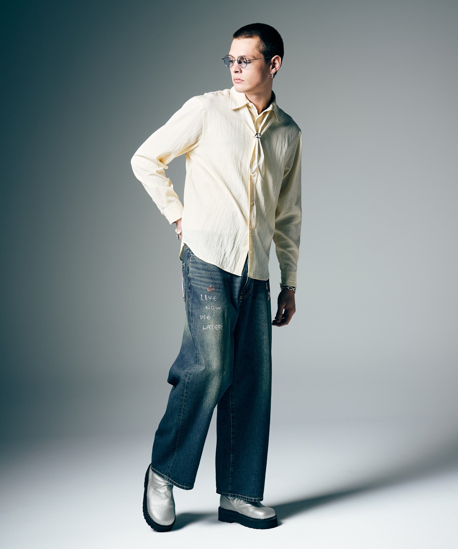 GB0226/P02 : Studs Wide Denim / スタッズワイドデニム | glamb