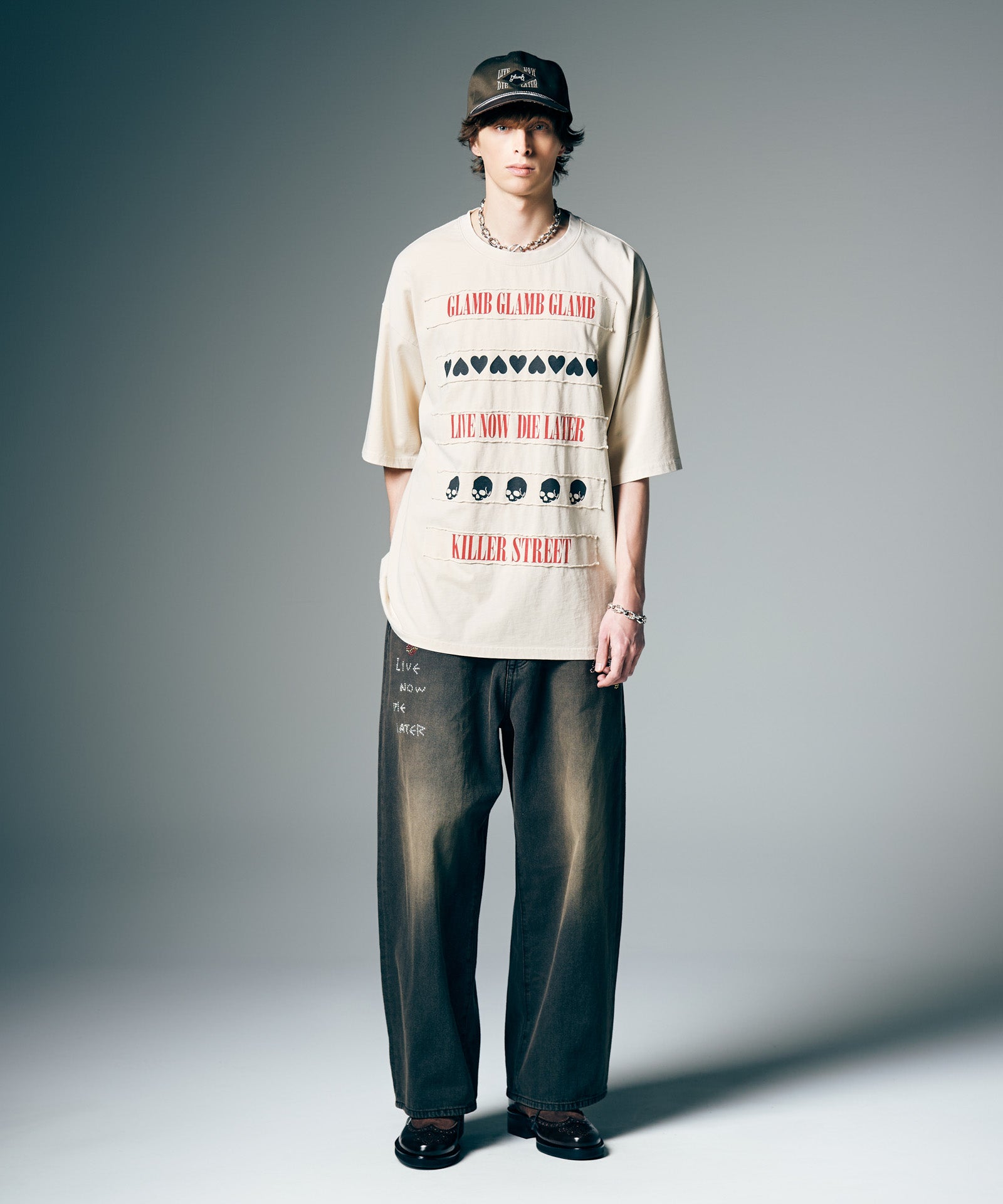 GB0226/P02 : Studs Wide Denim / スタッズワイドデニム | glamb
