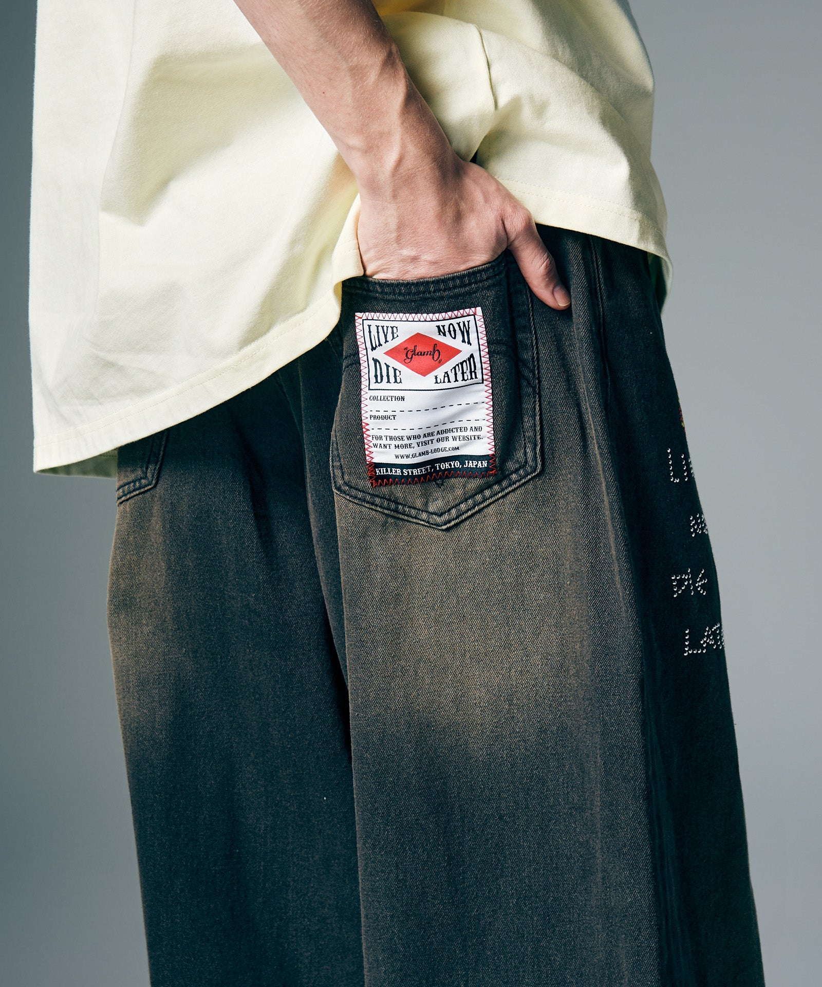 GB0226/P02 : Studs Wide Denim / スタッズワイドデニム | glamb