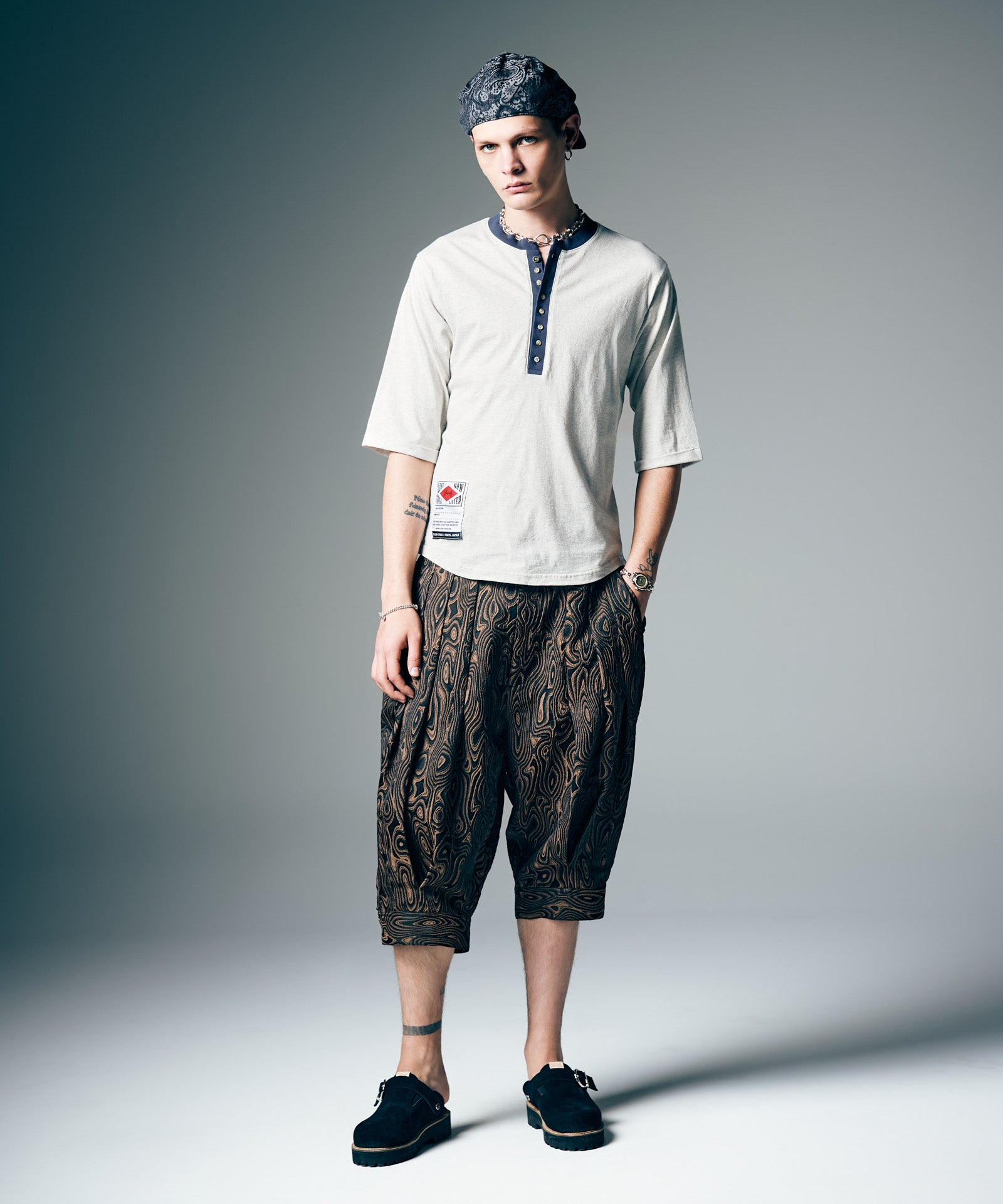 GB0226/P06 : Marble Pleats Cropped Pants / マーブルプリーツ