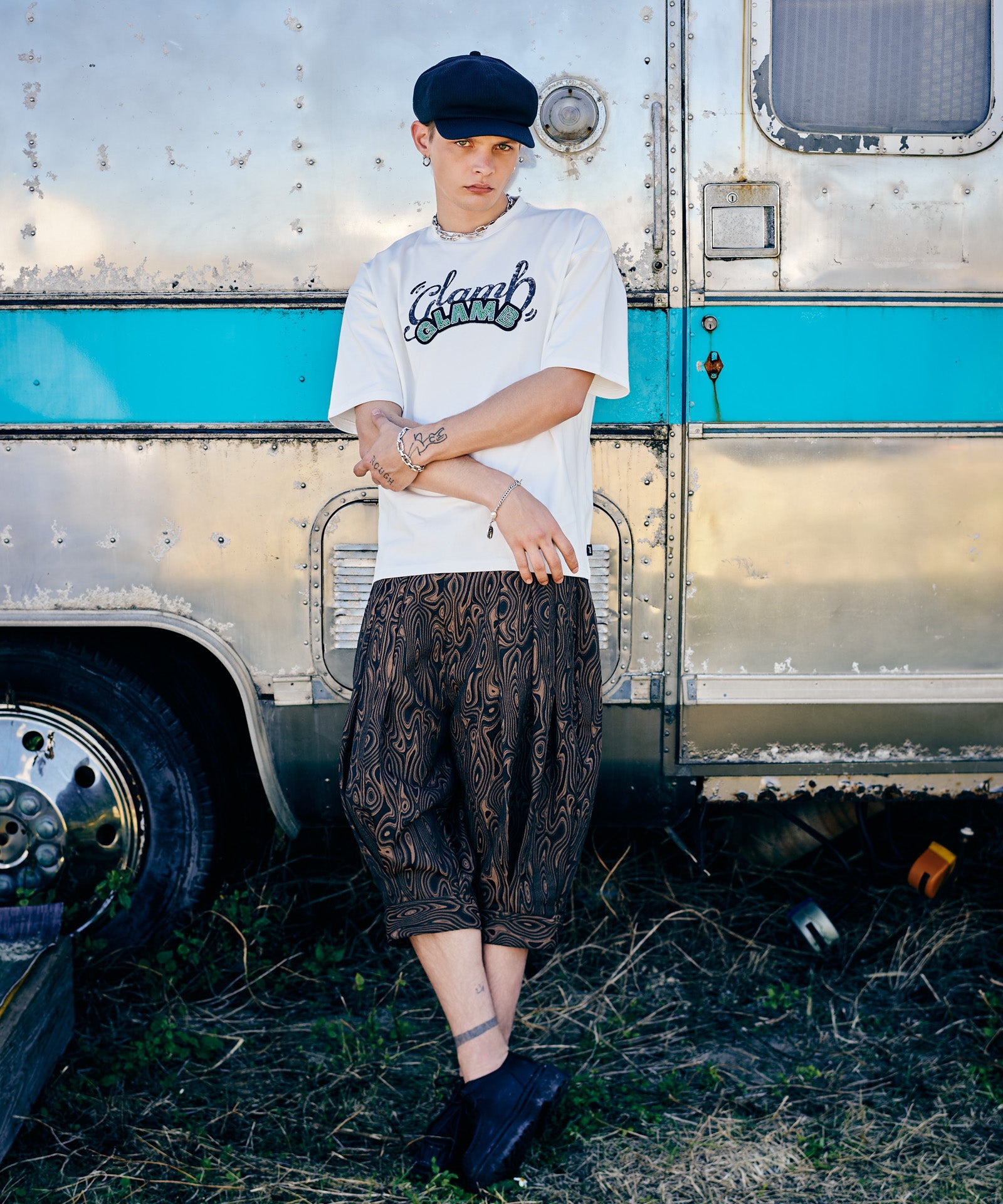 GB0226/P06 : Marble Pleats Cropped Pants / マーブルプリーツ