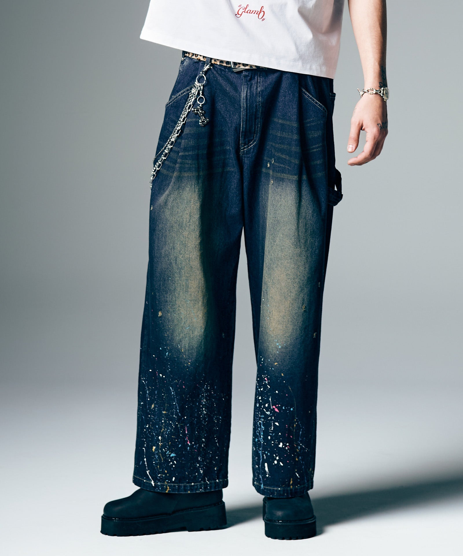 glamb Unplugged denimヒッコリー ニッシー 西島着　サルエル GB0226/P15 : Red Dirt Splash Denim / レッドダートスプラッシュ