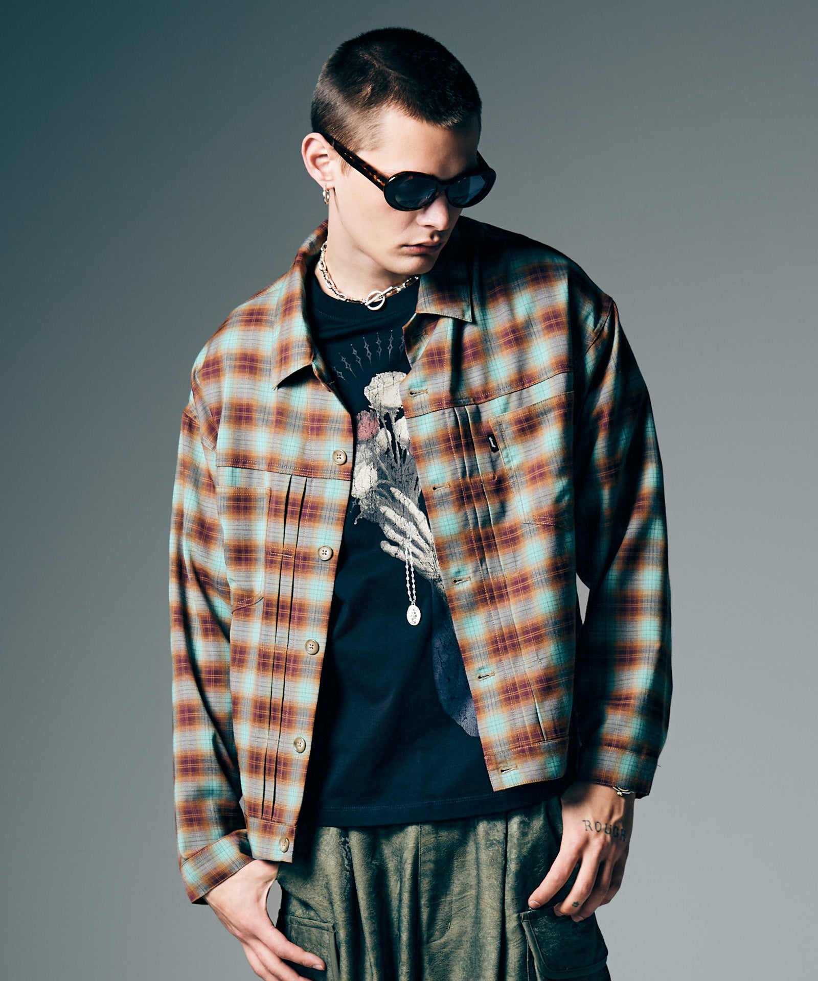 GB0226/SH01 : Ombre Check Shirt Jacket / オンブレーチェックシャツ