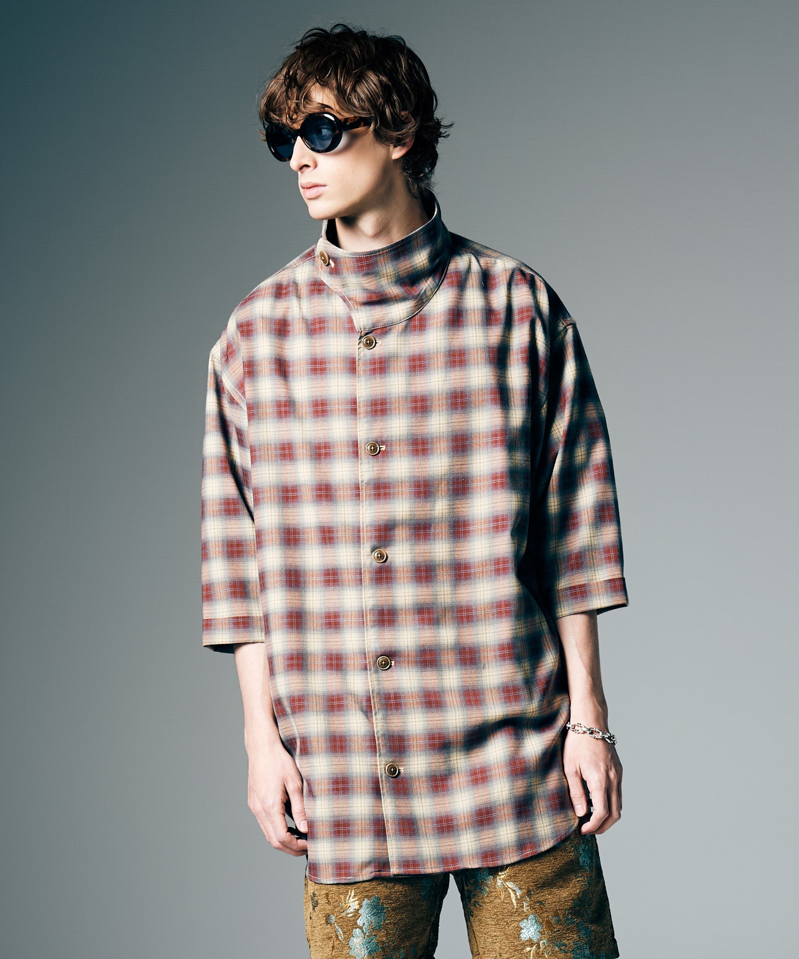 GB0226/SH08 : Stand Collar Check Shirt / スタンドカラーチェック