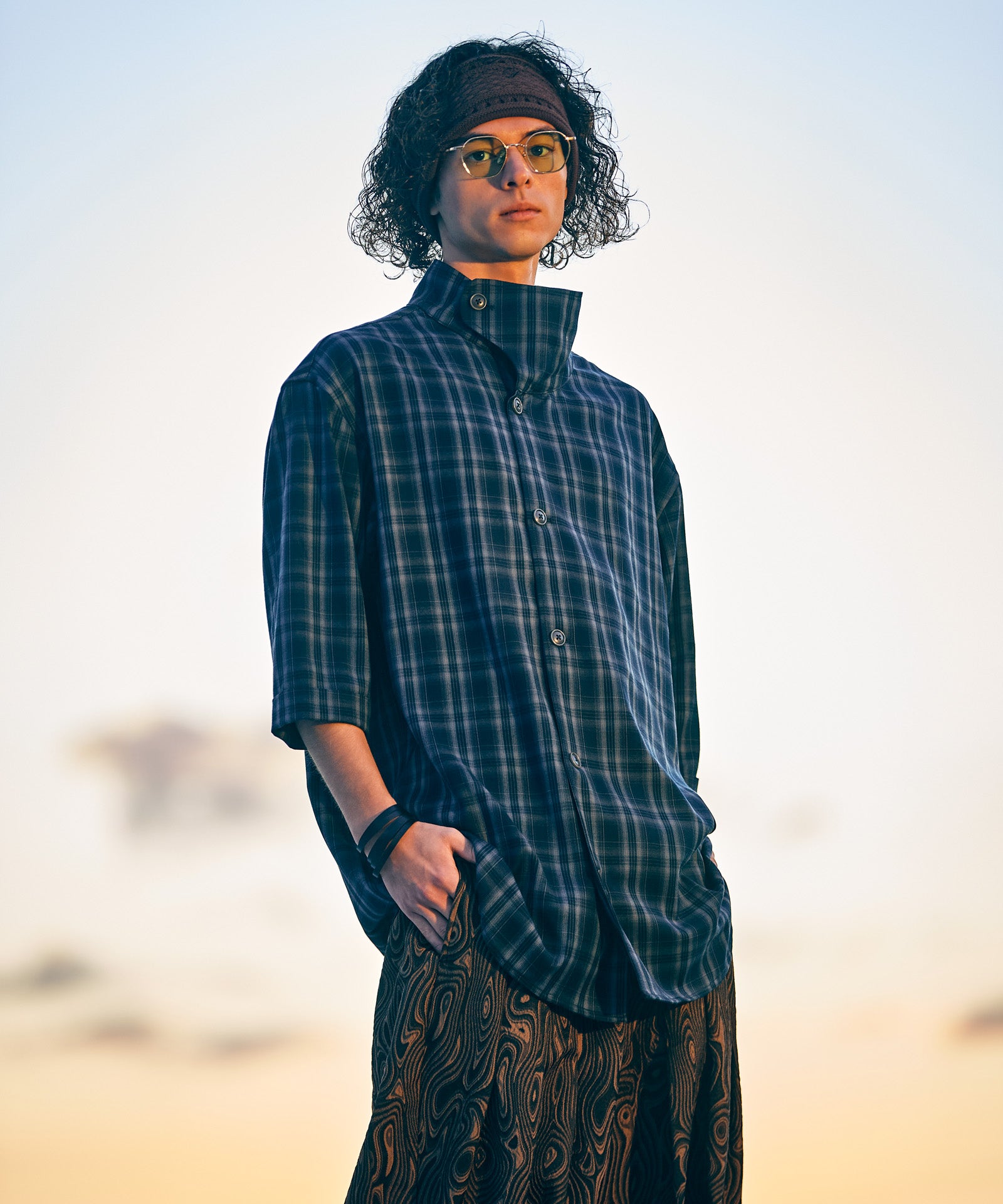 Stand Collar Check Shirt / スタンドカラーチェックシャツ