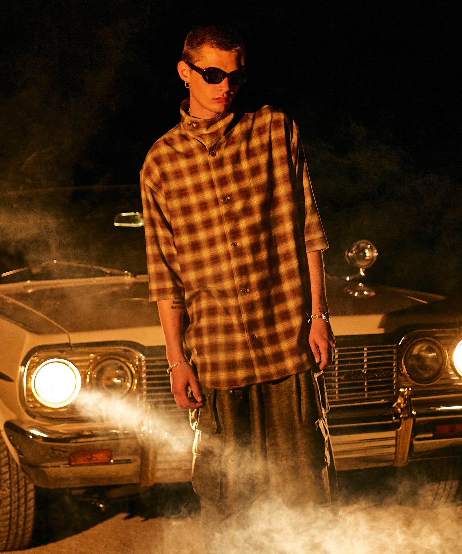 GB0226/SH08 : Stand Collar Check Shirt / スタンドカラーチェック