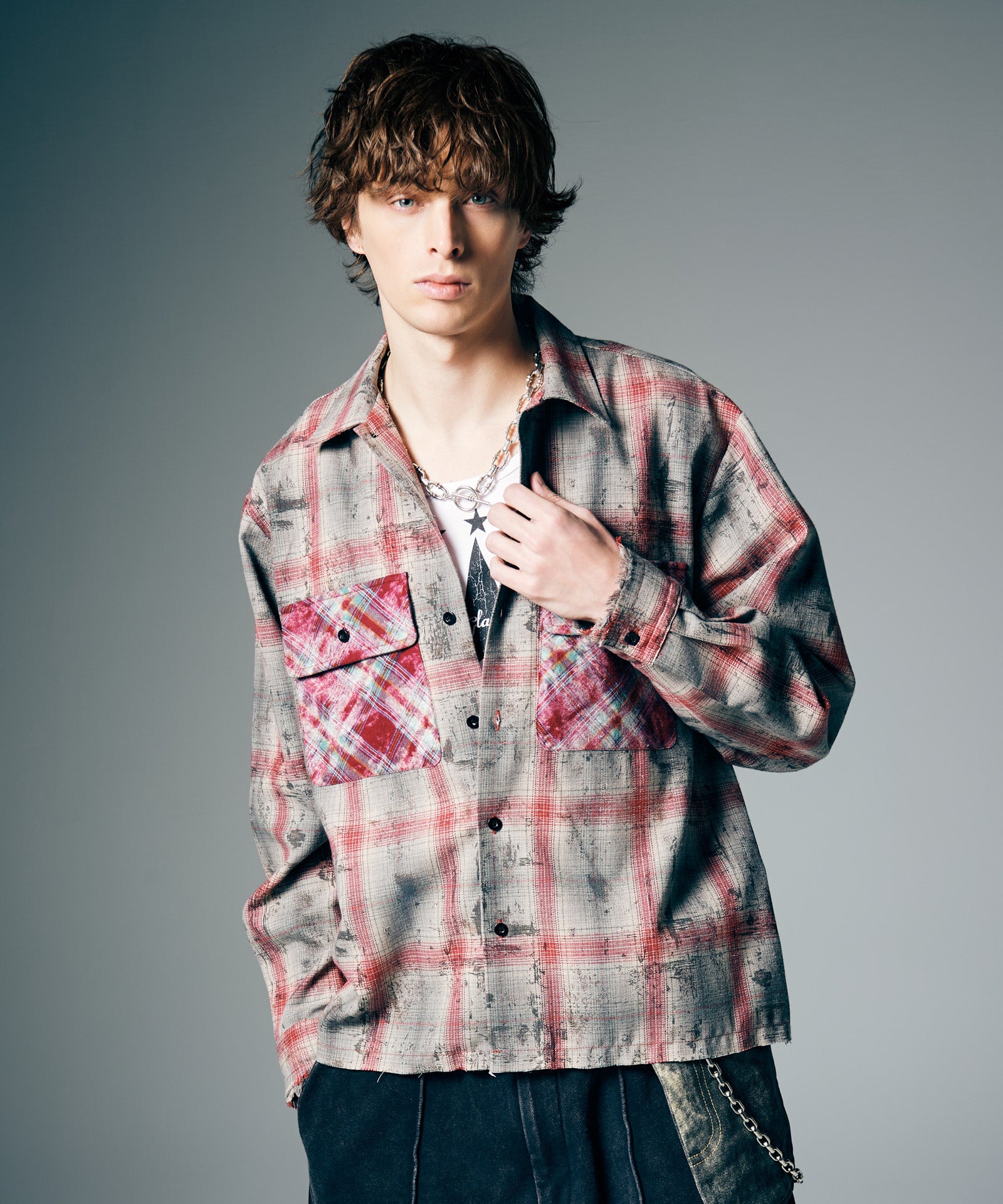GB0226/SH09 : Grunge Stain Check Shirt / グランジステインチェック