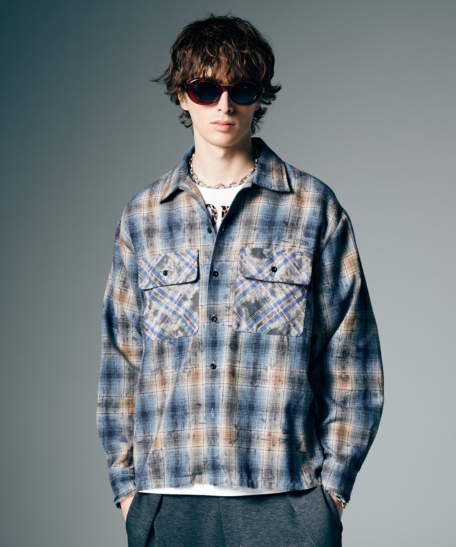 GB0226/SH09 : Grunge Stain Check Shirt / グランジステインチェック