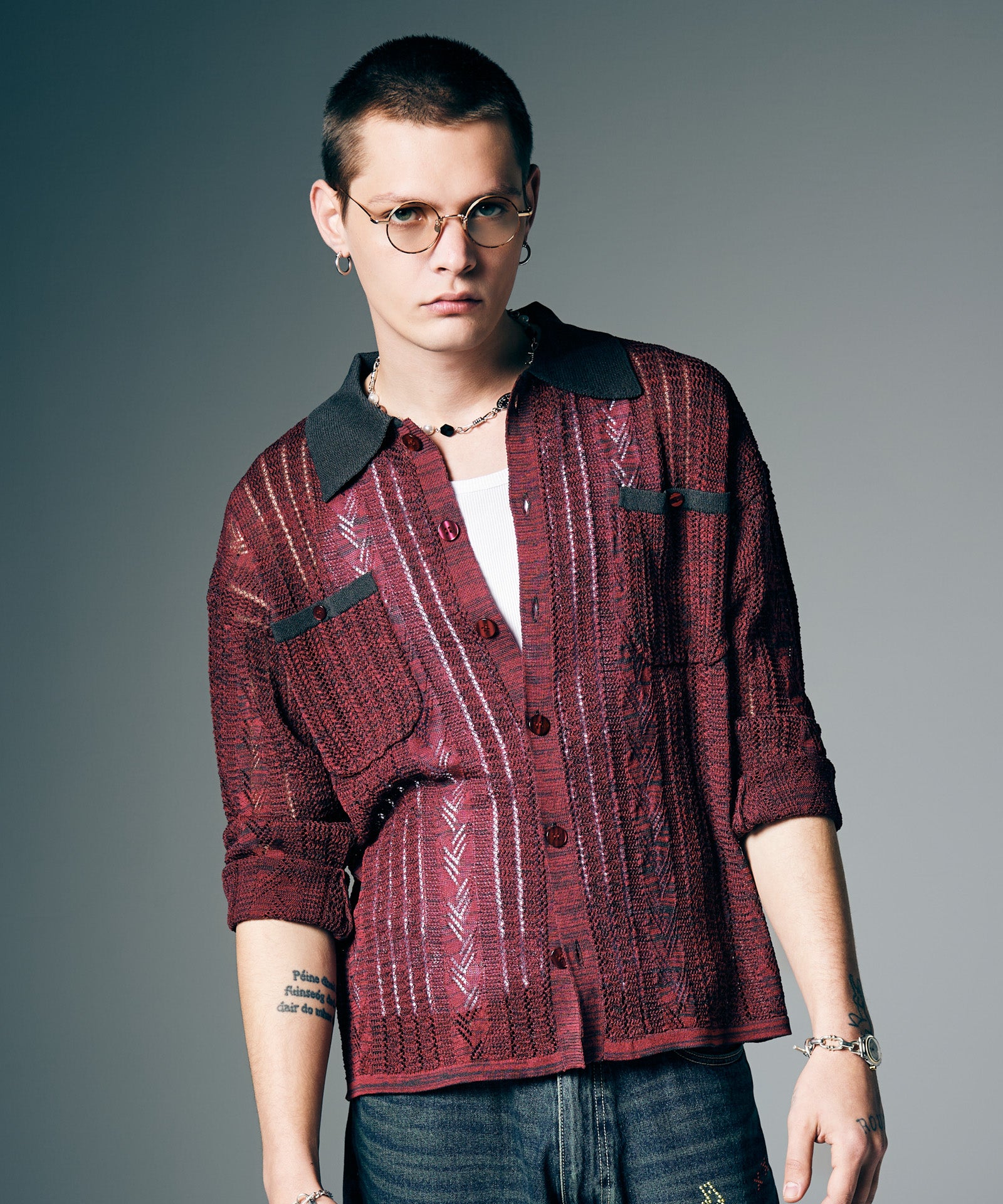 GB0226/SH12 : Openwork Knit Shirt / オープンワークニットシャツ
