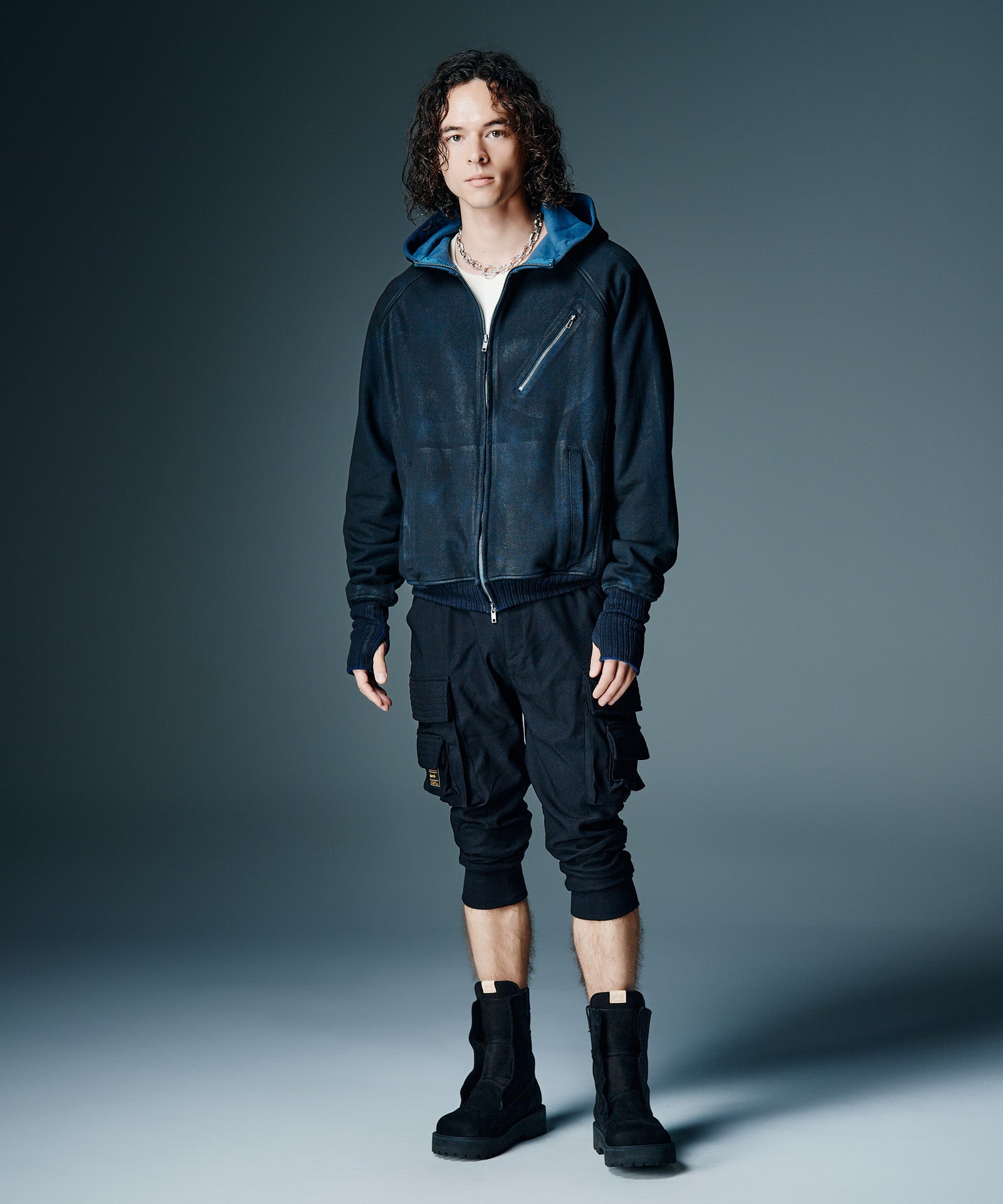 即完売品！ハンドニットフーディージャケット GB0326/CS05 : Paraffin Coated High Neck Hoodie / パラフィンコート