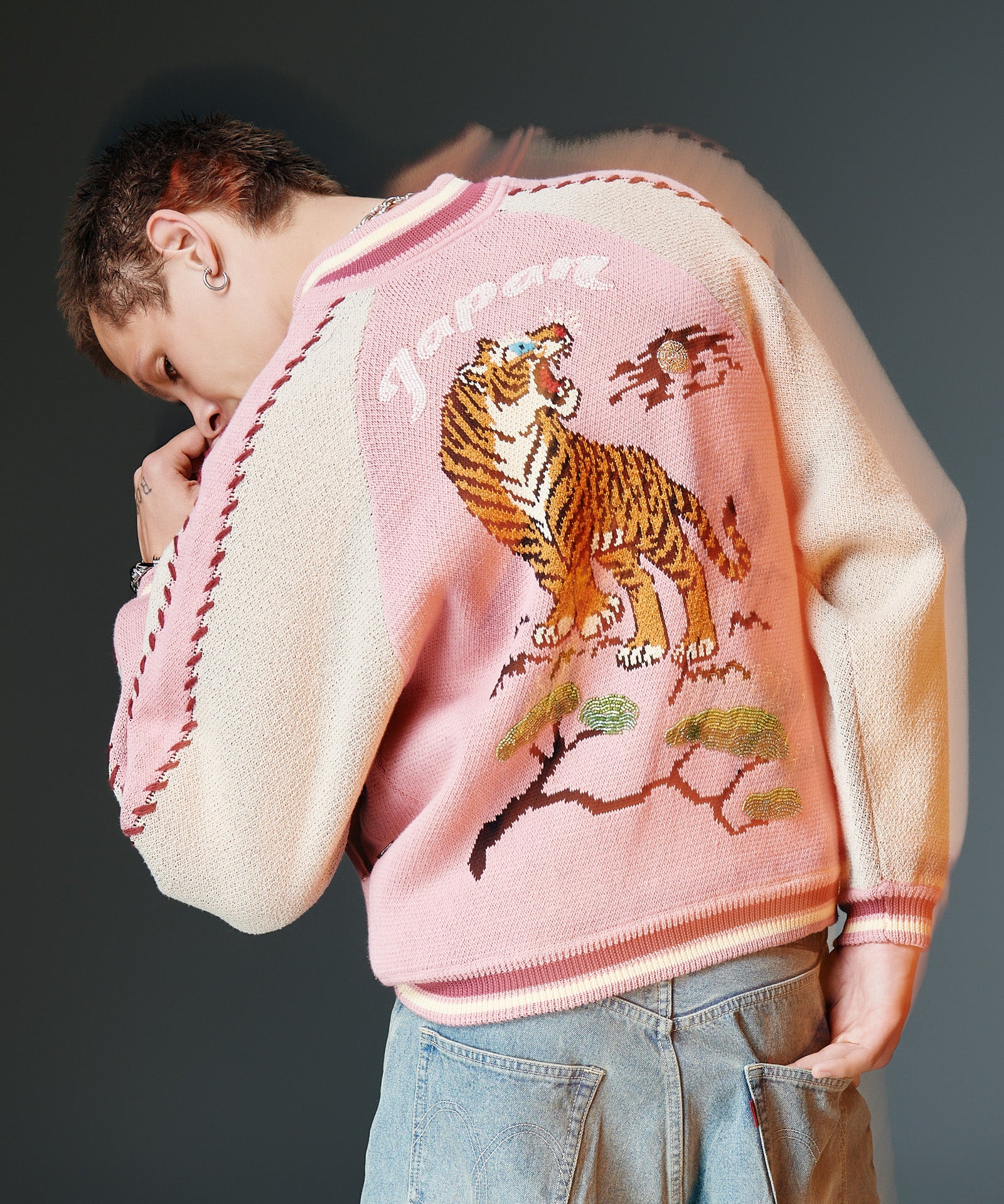 GB0326/JKT06 : Peace Tiger Knit Ska Jumper / ピースタイガーニット