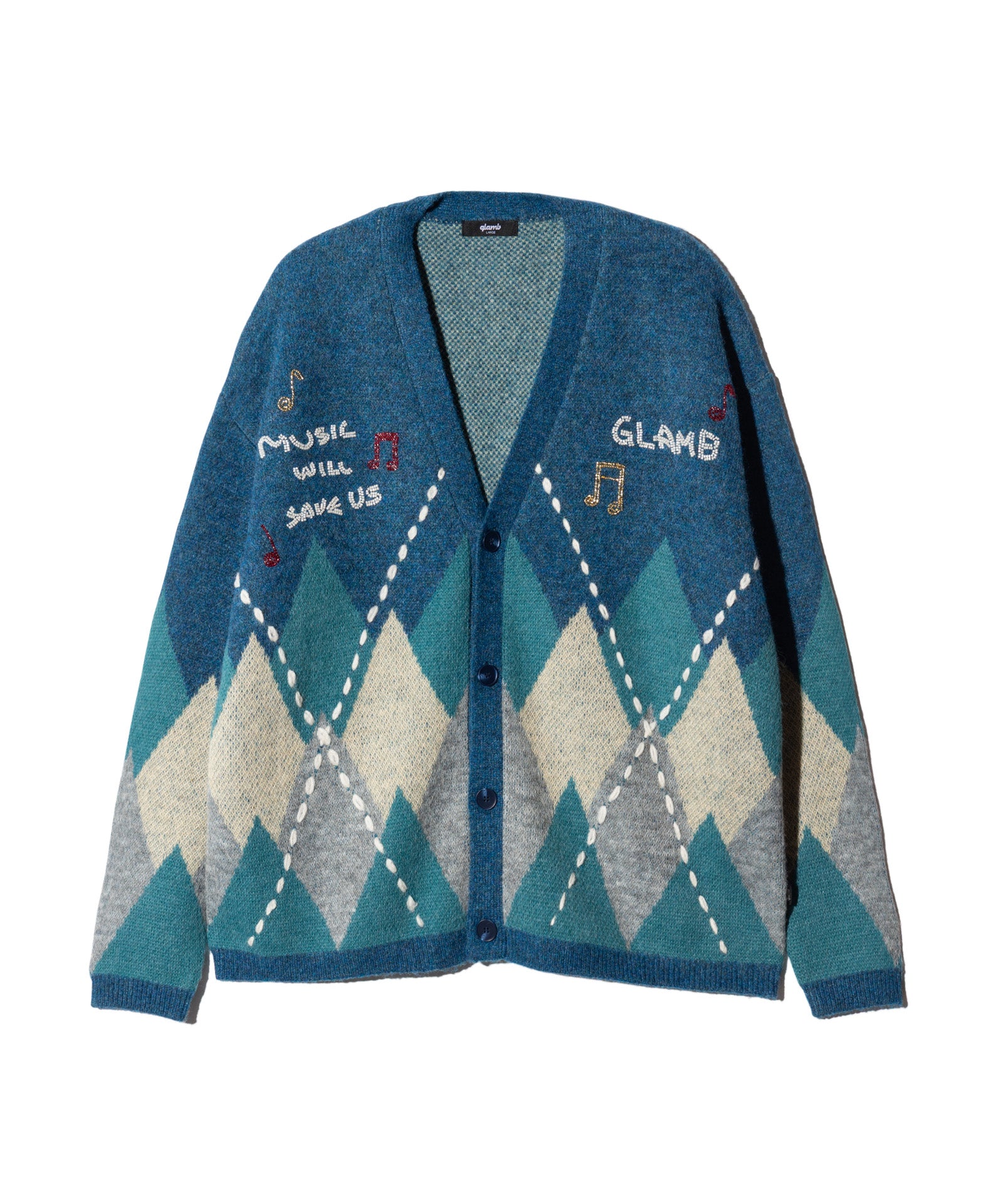 GB0326/KNT01 : Beadswork Argyle Cardigan / ビーズワークアーガイル