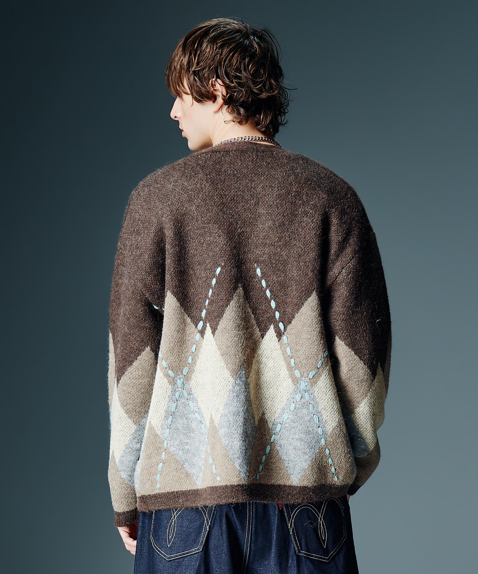 GB0326/KNT01 : Beadswork Argyle Cardigan / ビーズワークアーガイル